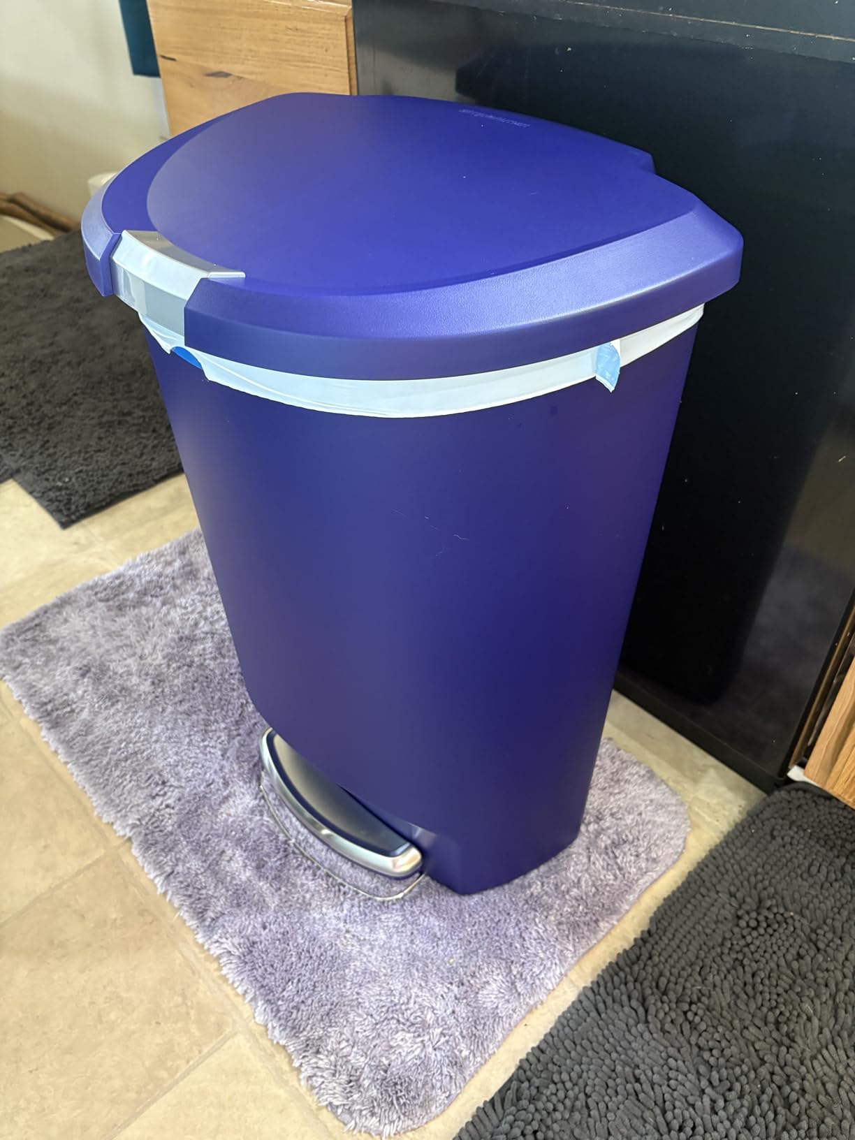 simplehuman 50 Liter / 13 Gallon Semi-Round Kitchen Step Trash Can with Secure Slide Lock, Black Plastic customer photo 2