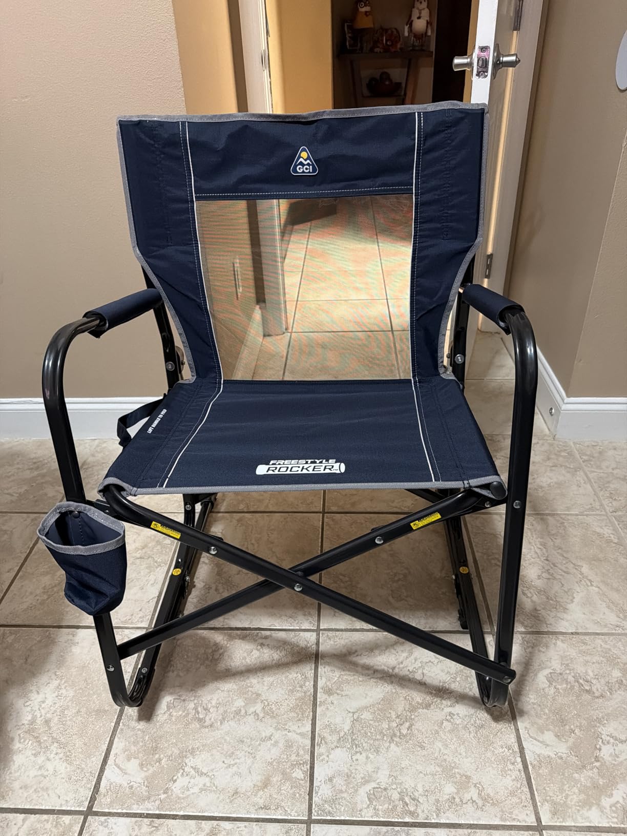 GCI Outdoor Freestyle Rocker Camping Chair | Portable Folding Rocking Chair with Solid, Durable Armrests, Drink Holder & Comfortable Backrest - Indigo Blue customer photo 1