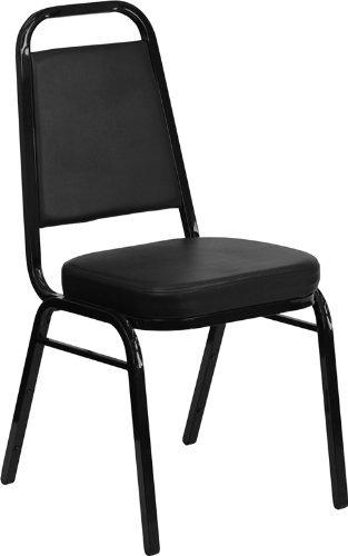 Flash Furniture Hercules Set of 4 Trapezoidal Vinyl Stacking Chairs, Commercial Stackable Chairs with Padded Seats and Backs, Black customer photo 2