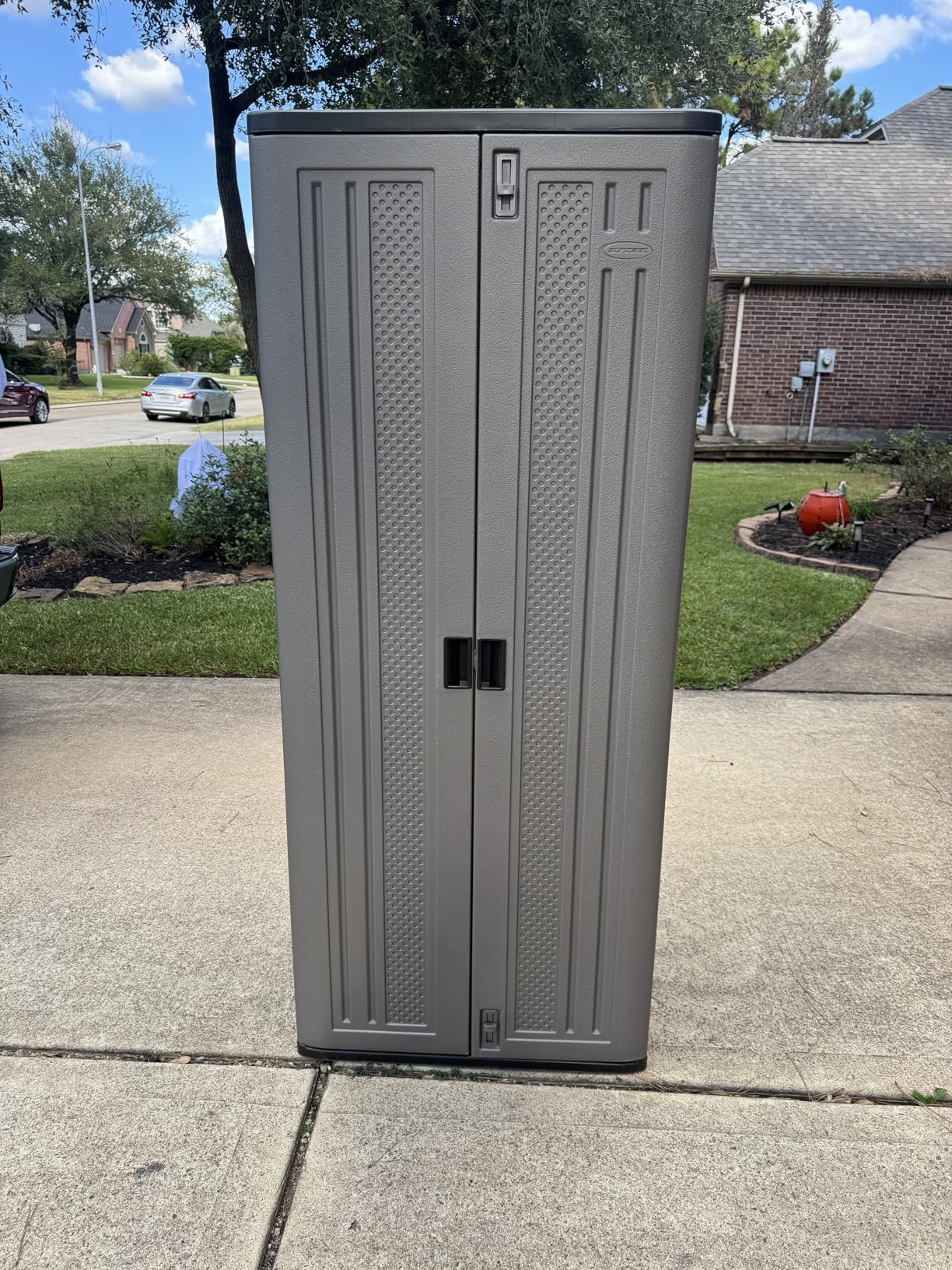 Suncast Tall Storage Cabinet, Platinum Resin Garage Storage Cabinet with Doors & Shelves, Plastic, Lockable, Freestanding Utility Closet for Tools & Supplies, Made in USA customer photo 2