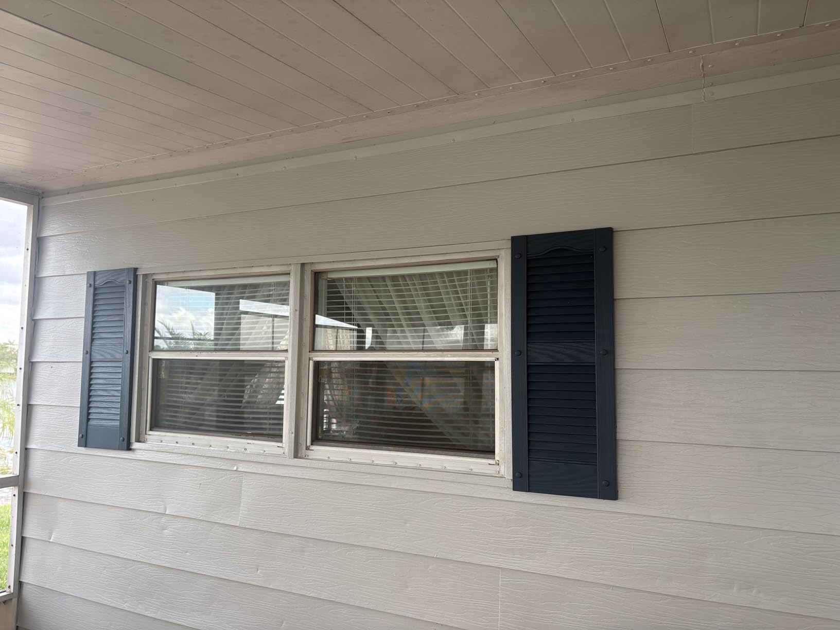 Ekena Millwork Lifetime Vinyl LL1S14X03600BL Standard Cathedral Top Center Mullion, Open Louver Vinyl Shutters, w/Installation Shutter-Lok's & Matching Screws (Per Pair), 14 1/2