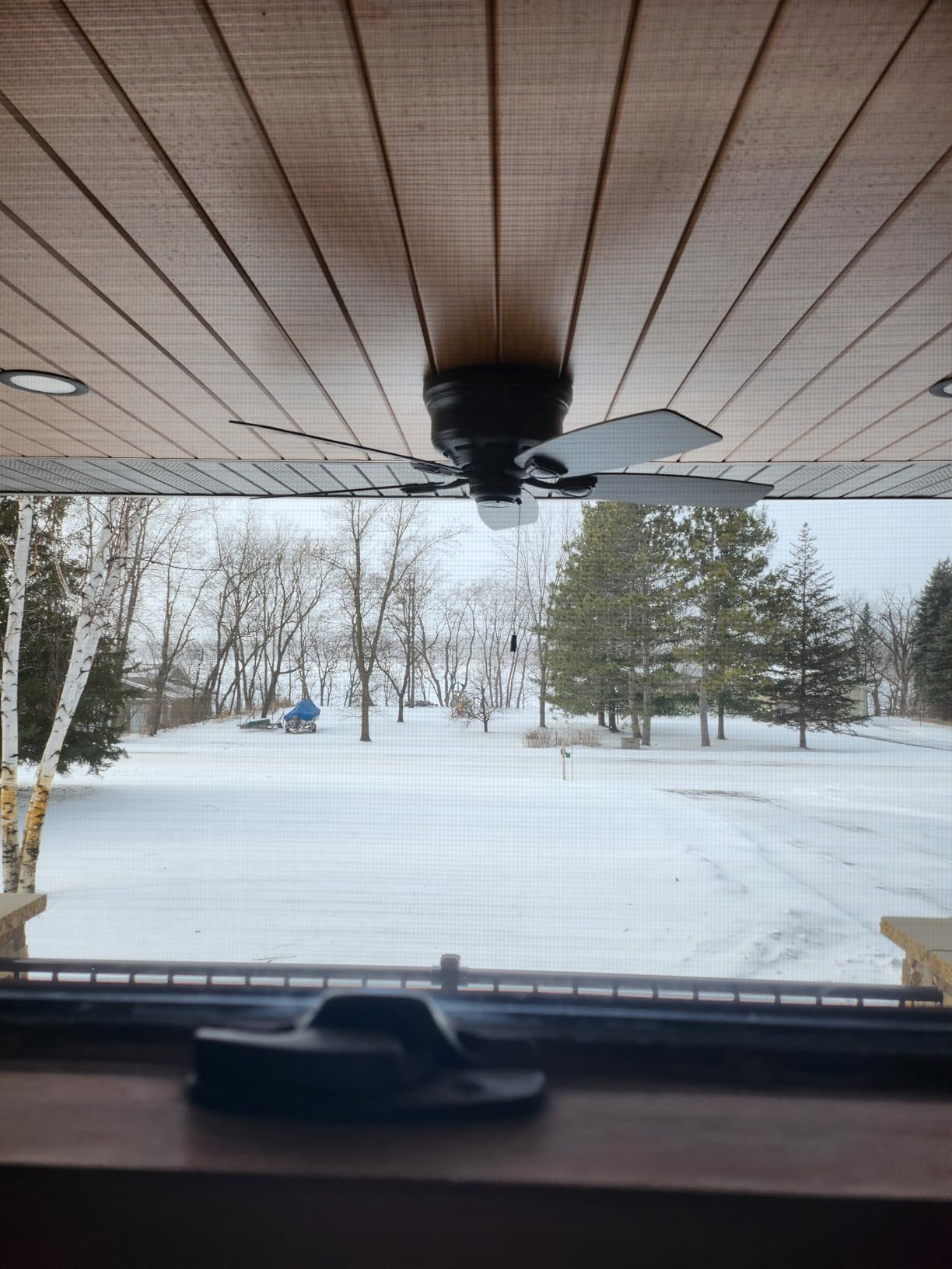 Hunter 48 inch Outdoor or Indoor Ceiling Fan No Light - Low Profile Mount, Black Ceiling Fan without Light, For Patio, Porch, Garage, or Living Room, 5 Blades, Pull Chain - Sea Wind 53118, Matte Black customer photo 1