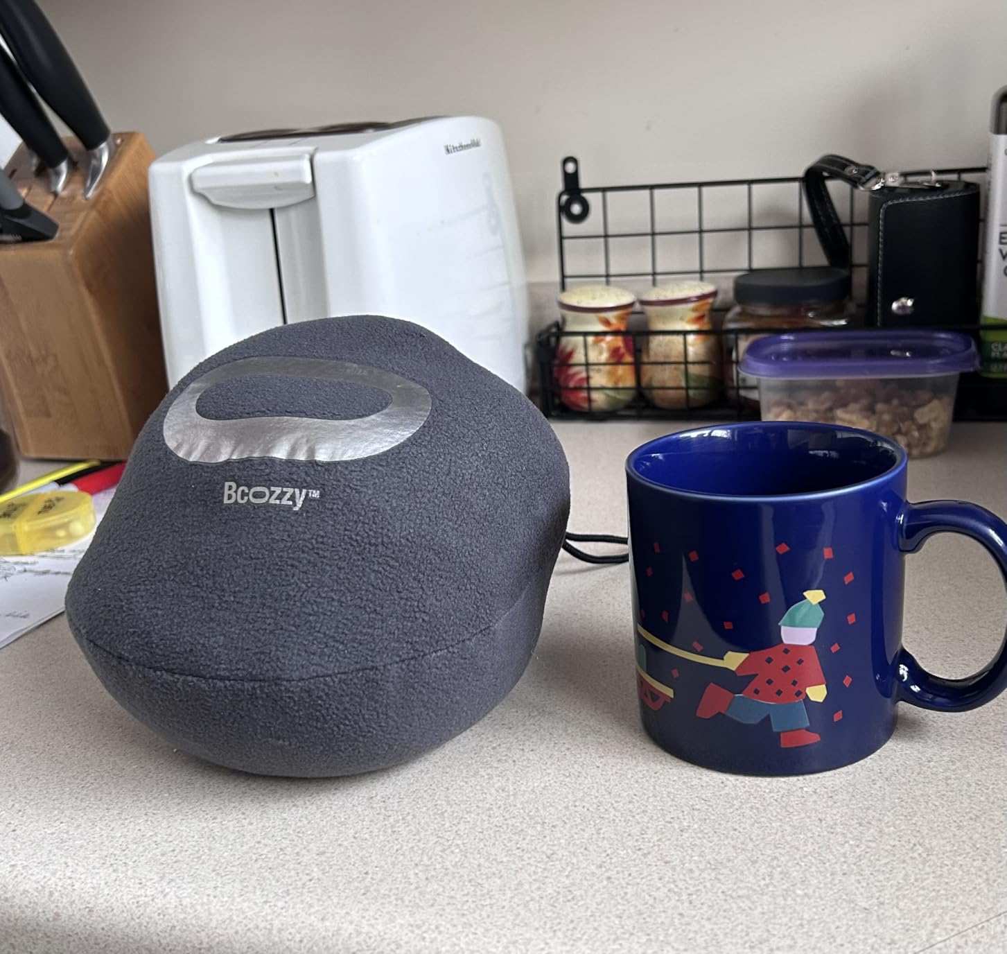 BCOZZY Travel Neck Pillow for Airplane - Patented Double Support for Head, Neck, and Chin. Best for Long Flights, Plane Sleeping, and Car Rides. Adjustable Size. Fully Washable. Carry Bag. Large, Navy customer photo 1