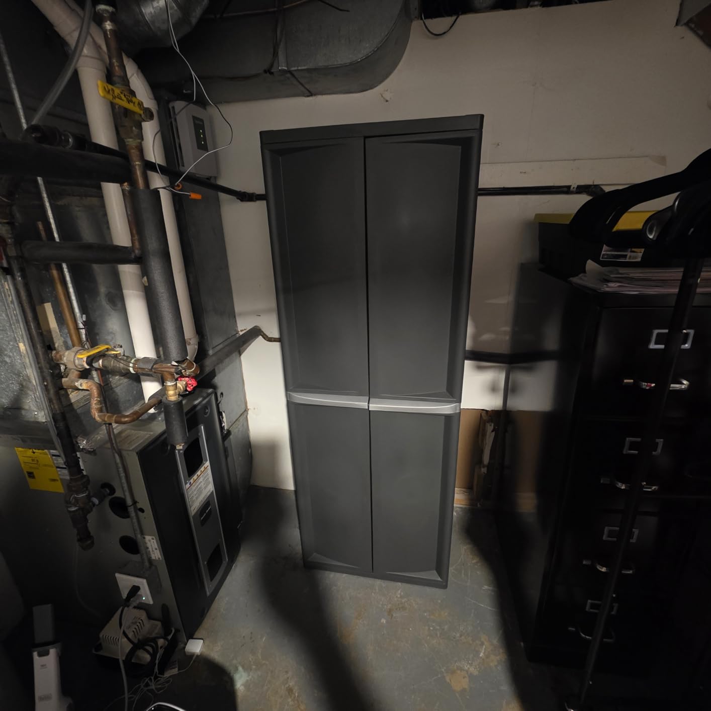 Sterilite 4 Shelf Cabinet, Heavy Duty and Easy to Assemble Plastic Storage Unit, Organize Bins in the Garage, Basement, Attic, Mudroom, Gray, 1-pack customer photo 1