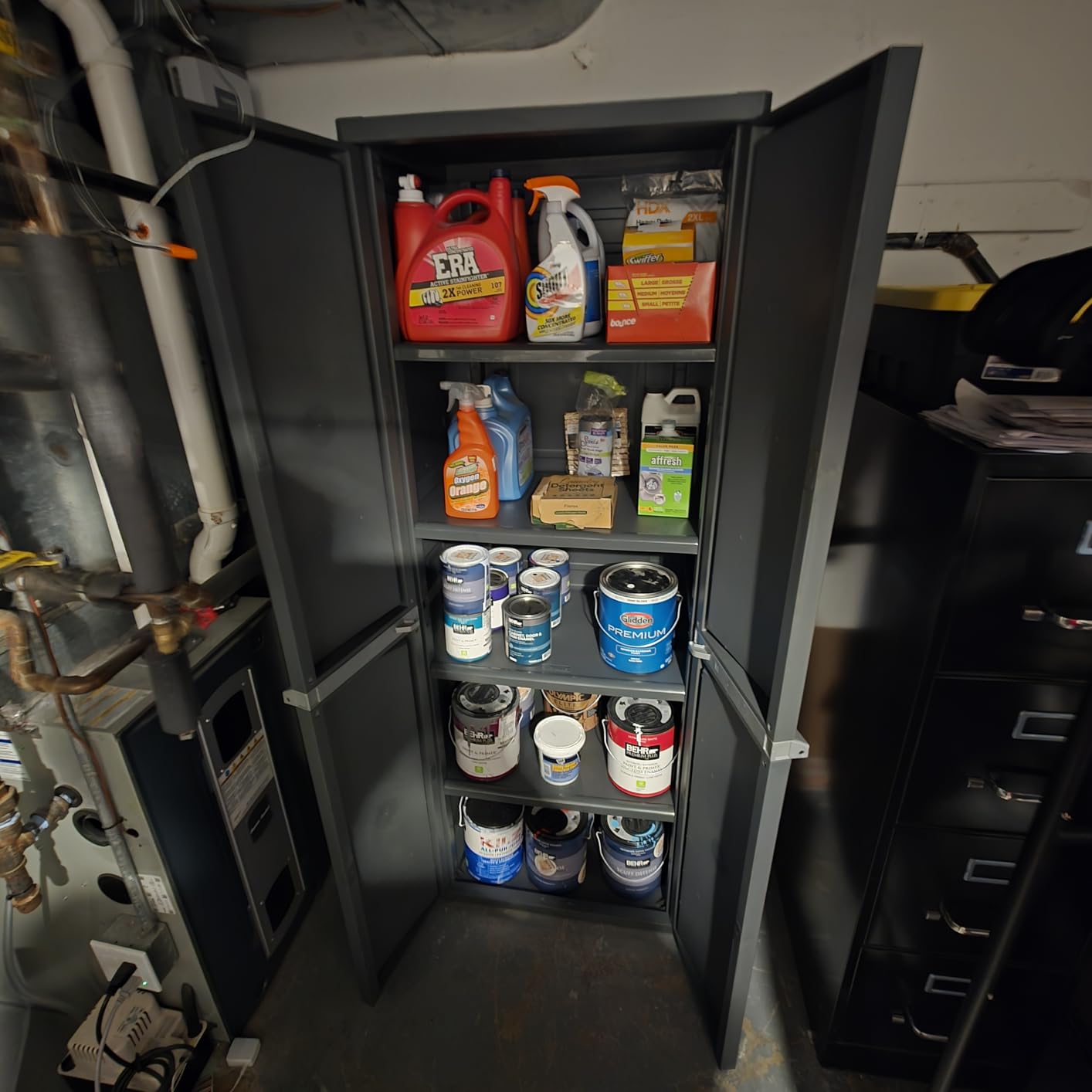 Sterilite 4 Shelf Cabinet, Heavy Duty and Easy to Assemble Plastic Storage Unit, Organize Bins in the Garage, Basement, Attic, Mudroom, Gray, 1-pack customer photo 2