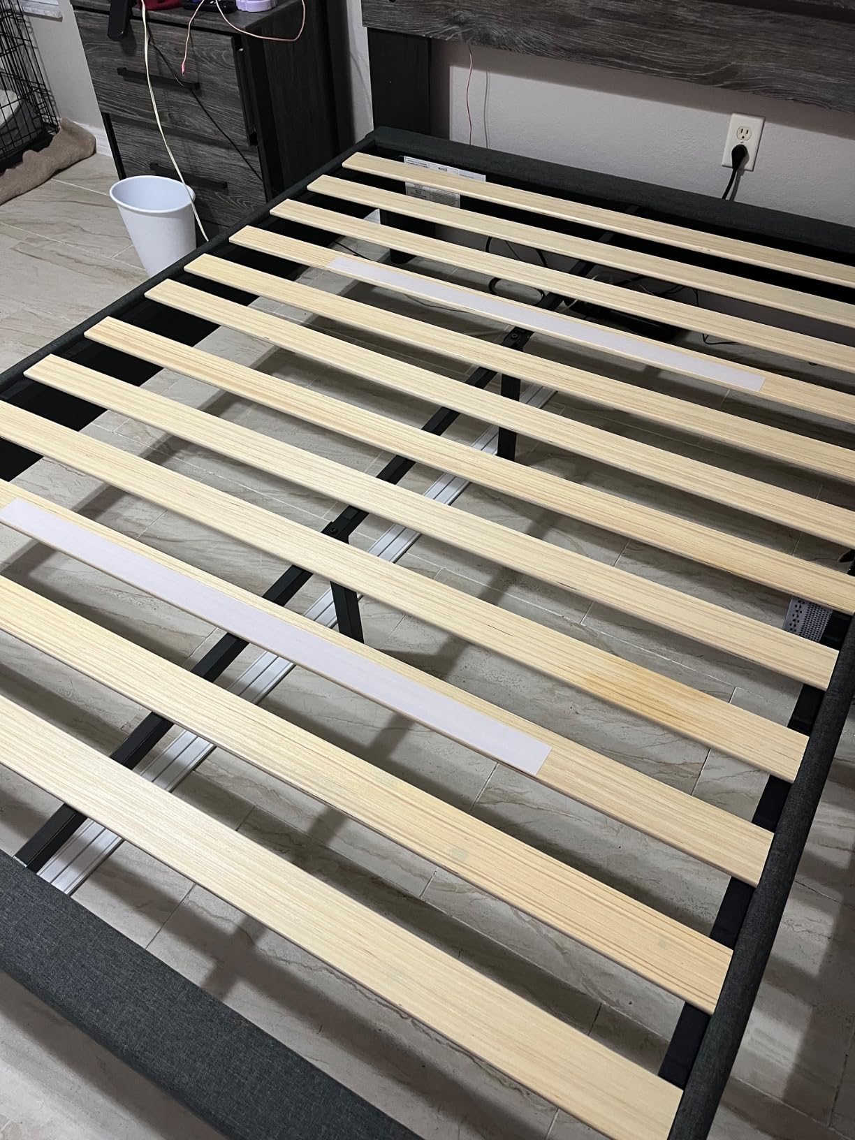 Zinus Curtis Upholstered Platform Bed Frame, Mattress Foundation, Wood Slat Support, No Box Spring Needed, Easy Assembly, Grey, Queen customer photo 1