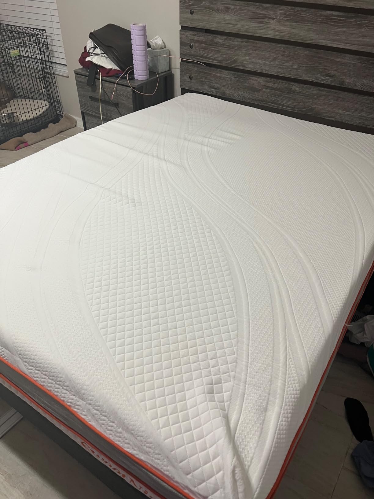 Zinus Curtis Upholstered Platform Bed Frame, Mattress Foundation, Wood Slat Support, No Box Spring Needed, Easy Assembly, Grey, Queen customer photo 2