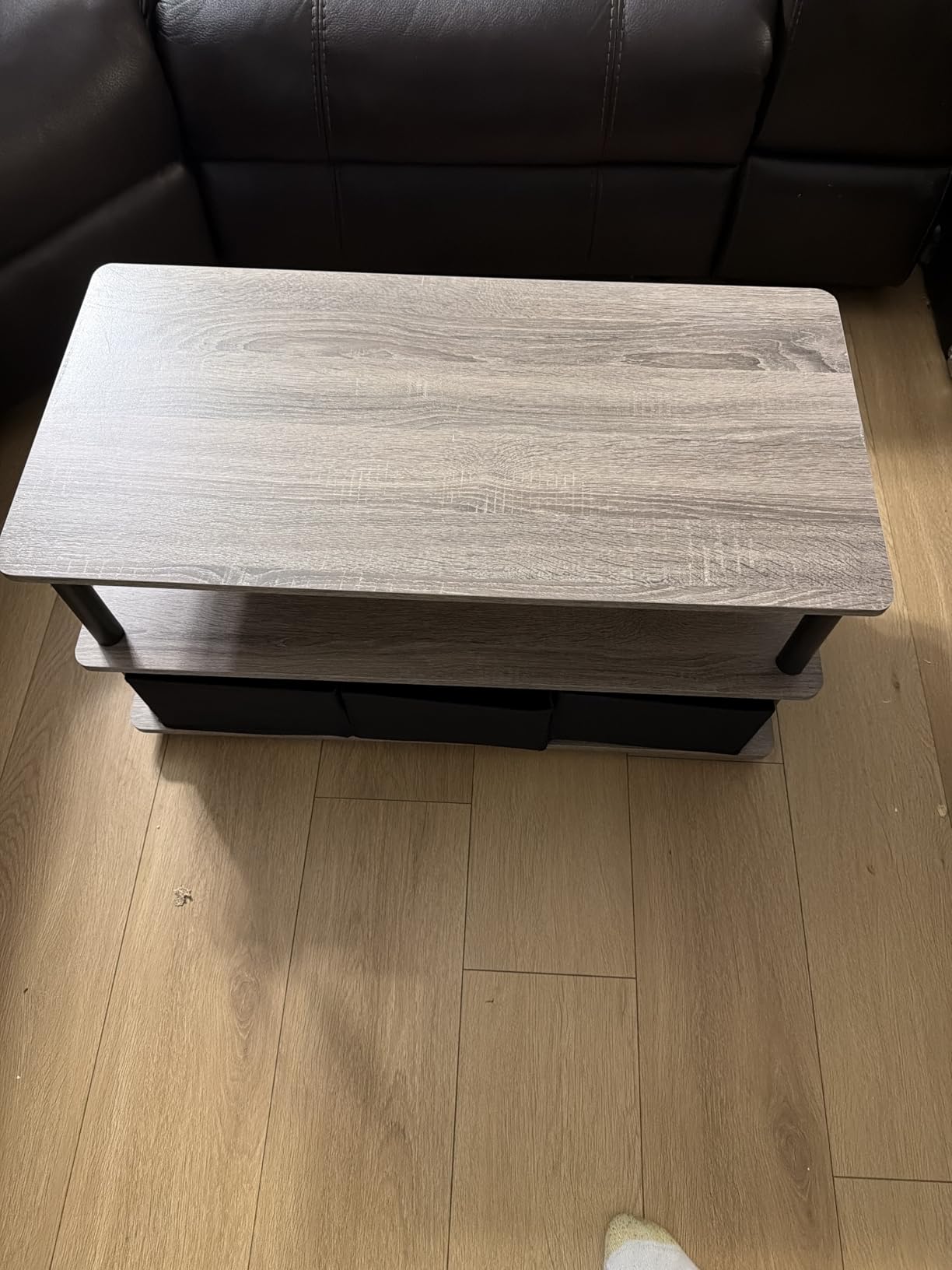 Furinno Andrey Coffee Table with Bin Drawer, French Oak Grey/Black customer photo 1