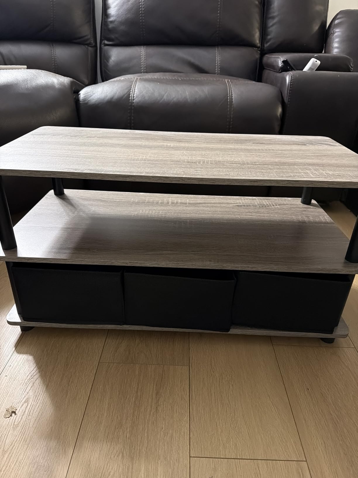 Furinno Andrey Coffee Table with Bin Drawer, French Oak Grey/Black customer photo 2