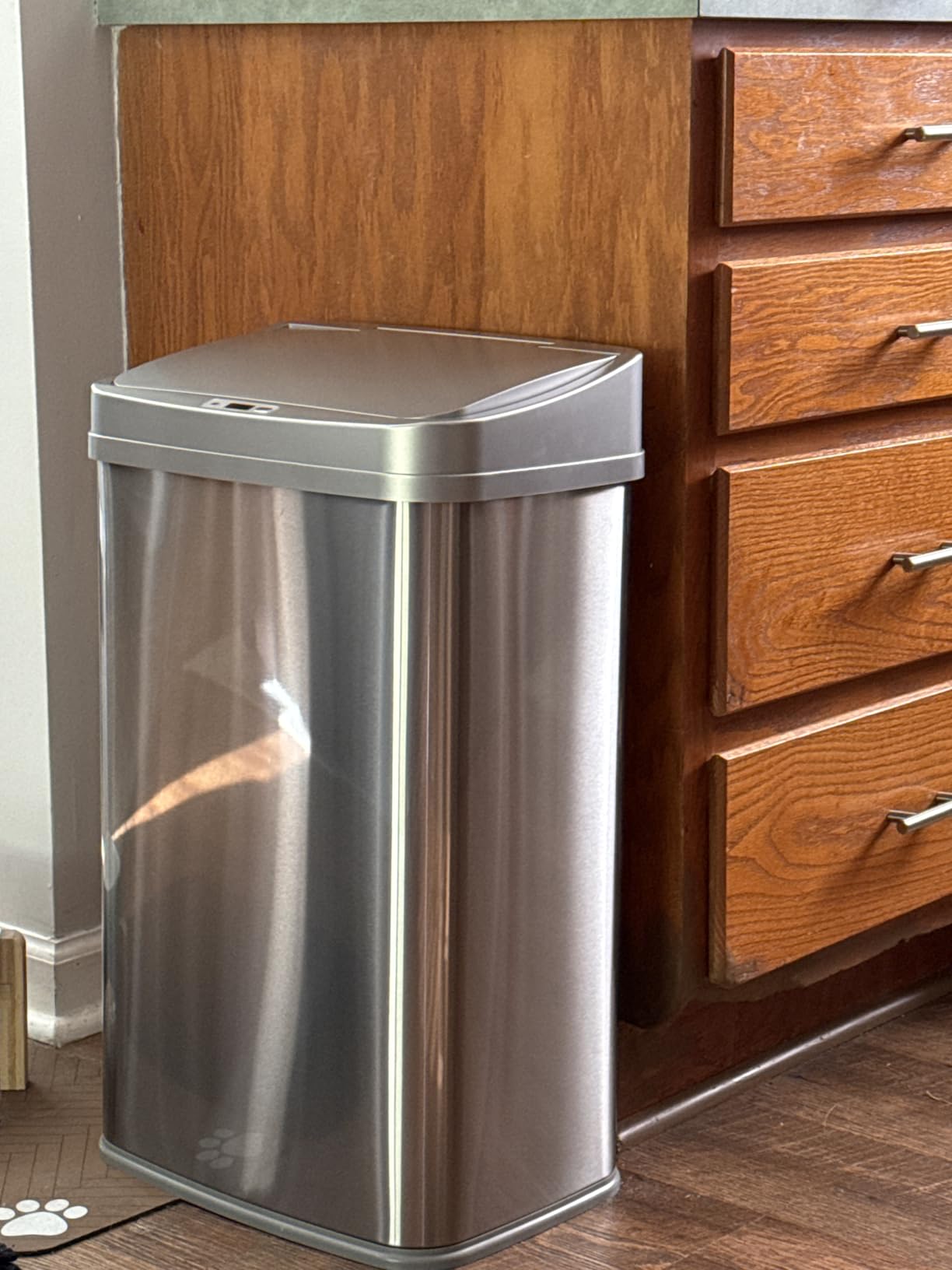 Ninestars 13 Gallon Automatic Trash Can, 50L Touchless Motion Sensor Garbage Can with Odor-Sealing Lid, Rectangular Stainless Steel, Black Trim customer photo 1