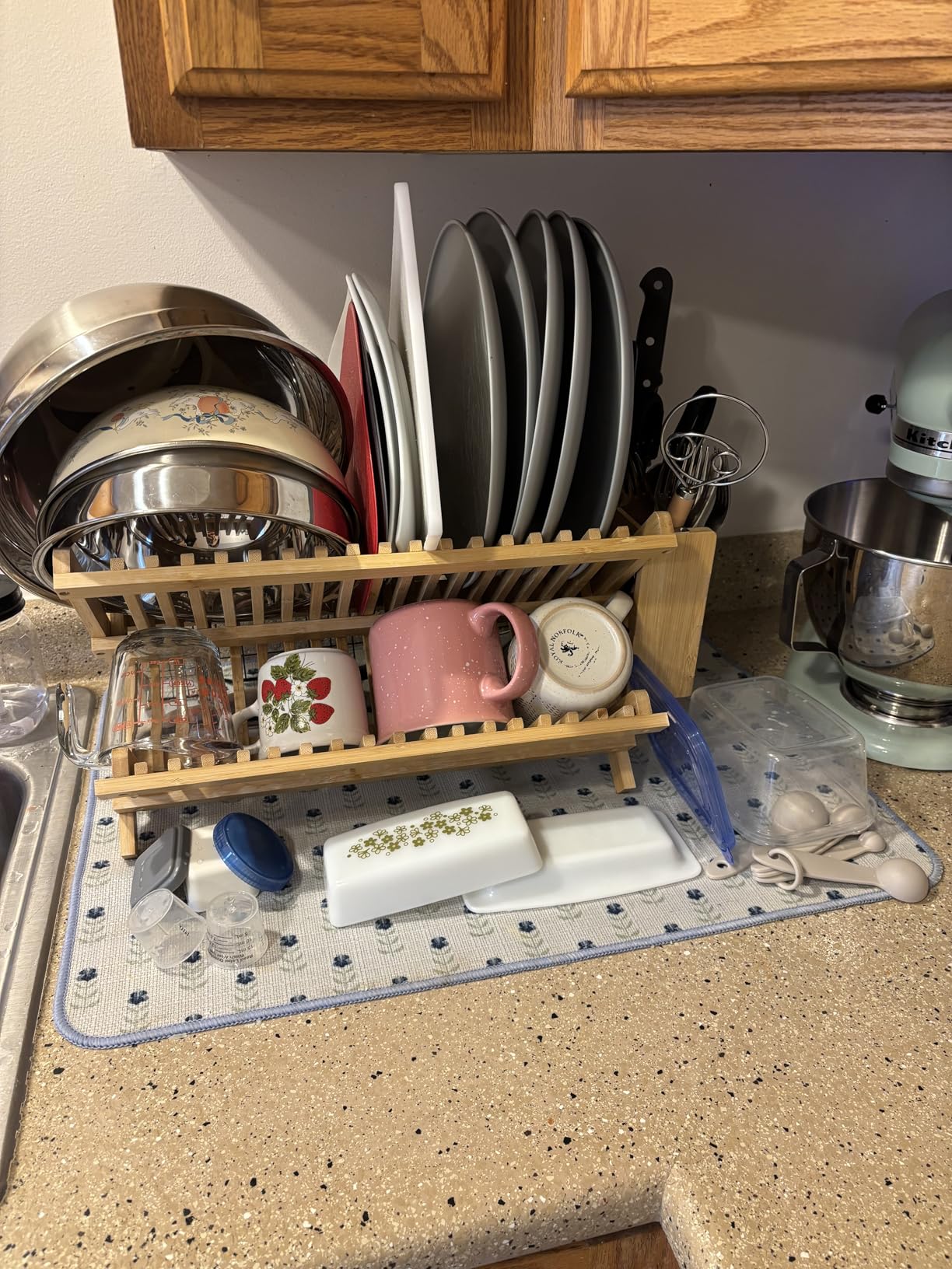 HBlife Dish Rack, Bamboo Folding 2-Tier Collapsible Drainer Dish Drying Rack with Utensils Flatware Holder Set customer photo 2