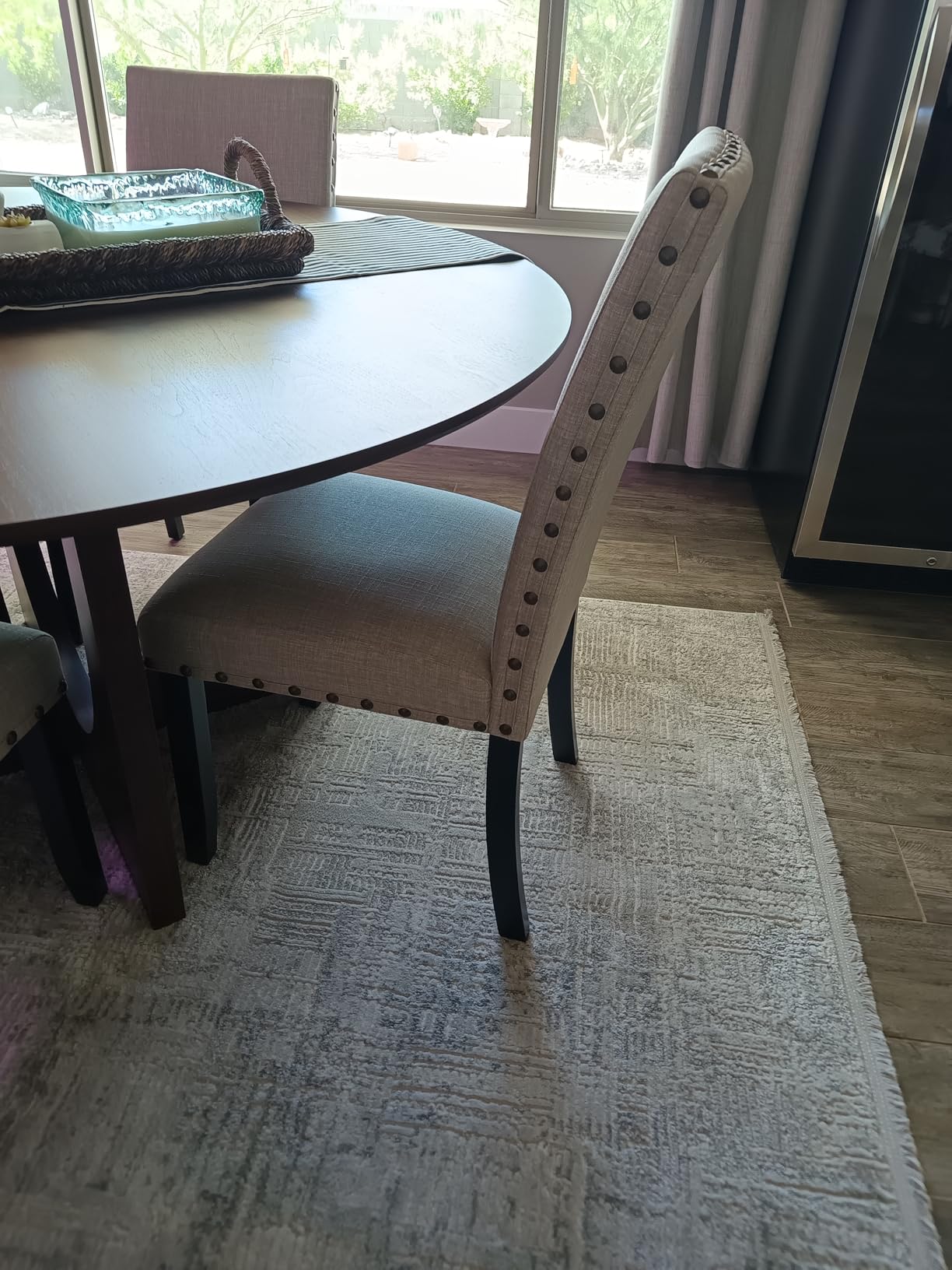 Roundhill Furniture Biony Tan Fabric Dining Chairs with Nailhead Trim, Set of 2 customer photo 2