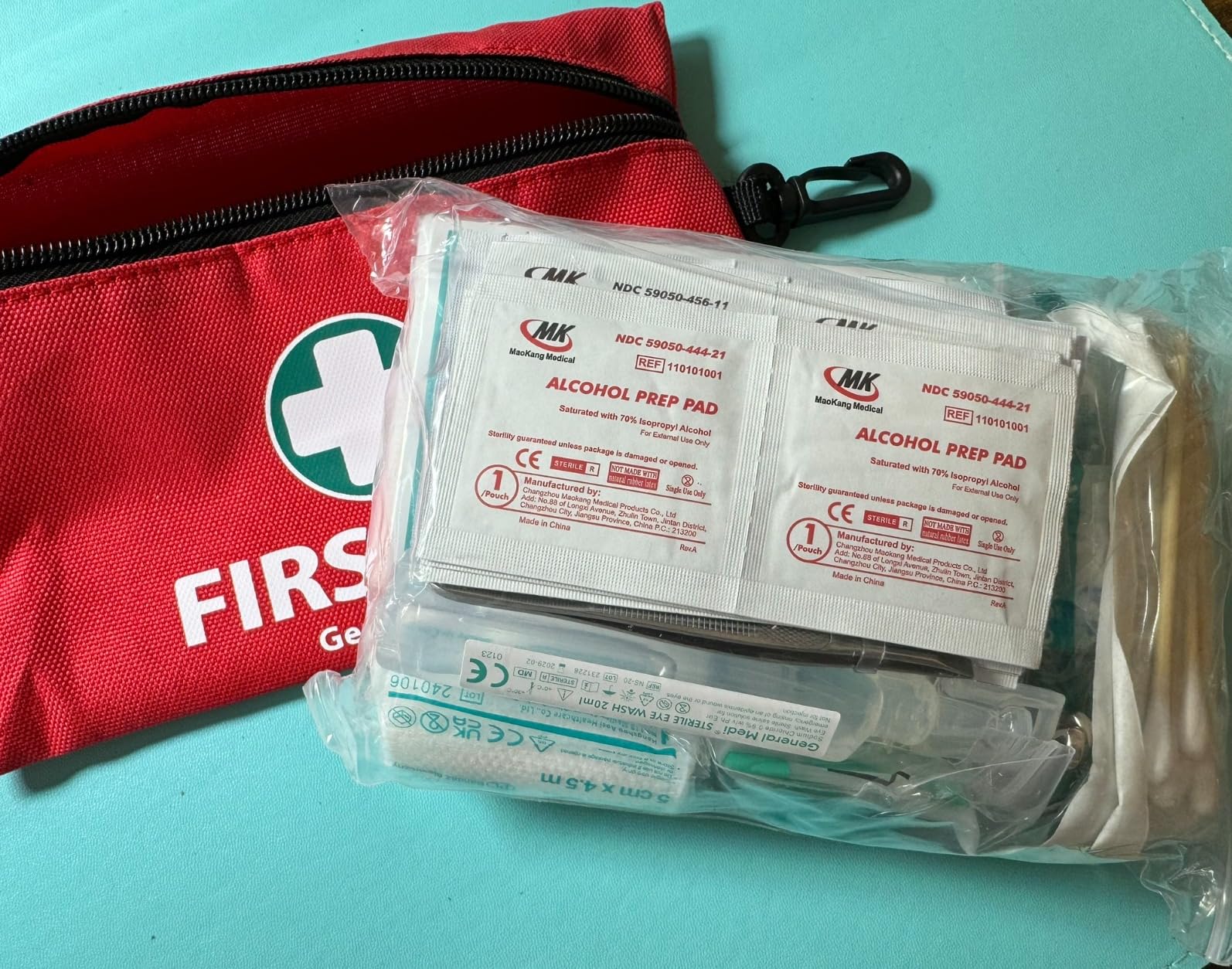 General Medi Mini First Aid Kit, 110 Piece Small First Aid Kit - Includes Emergency Foil Blanket, Scissors for Travel, Home, Office, Vehicle, Camping, Workplace & Outdoor (Red) customer photo 1