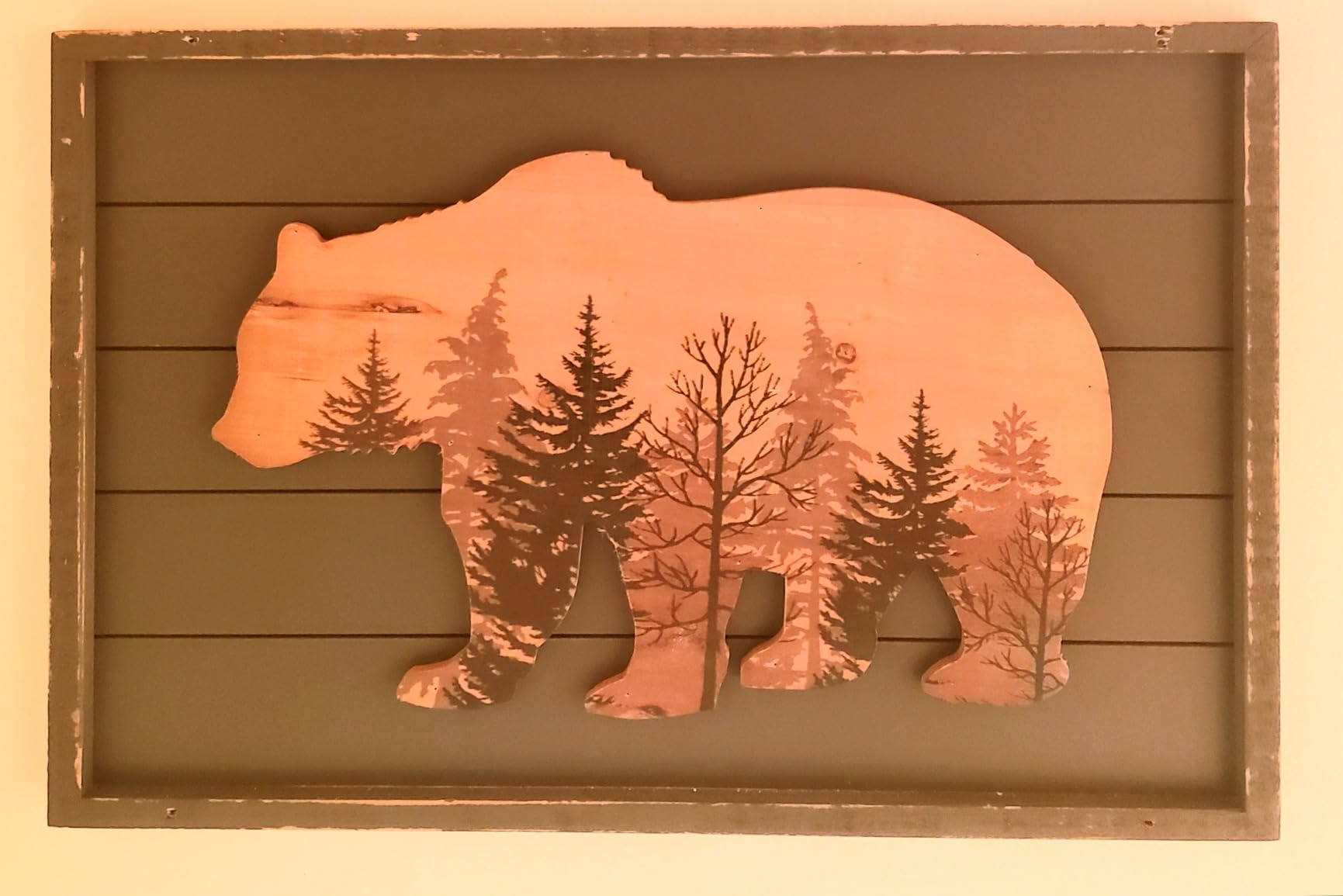 NIKKY HOME Cute Bear in The Forest Woodland Decorative Wood Framed Wall Art customer photo 1