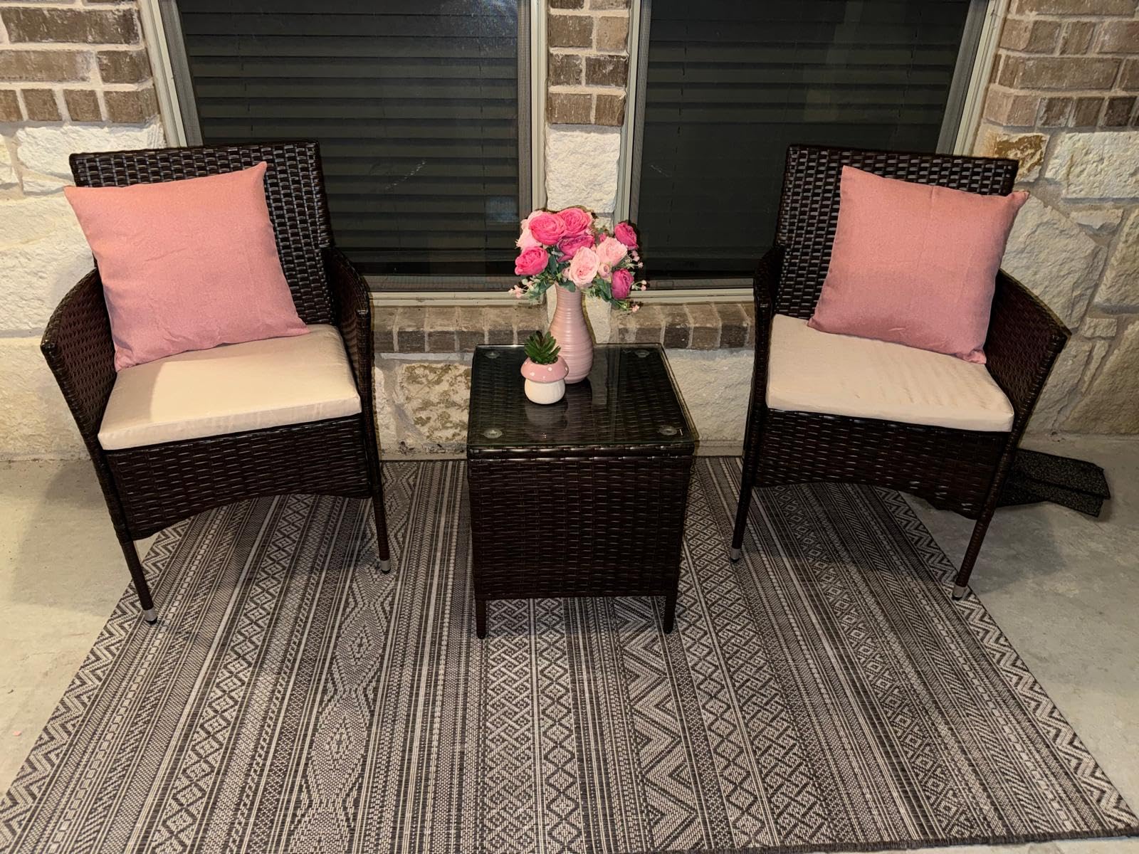 Devoko Patio Porch Furniture Sets 3 Pieces PE Rattan Wicker Chairs with Table customer photo 1