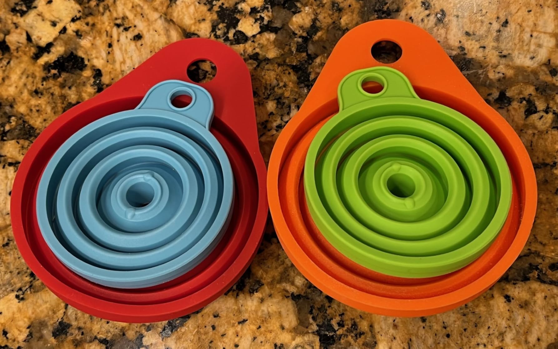 KongNai Kitchen Funnel Set 4 Pack, Small and Large, Kitchen Gadgets Accessories Foldable Silicone Collapsible Funnels for Filling Water Bottle Liquid Transfer Food Grade customer photo 2