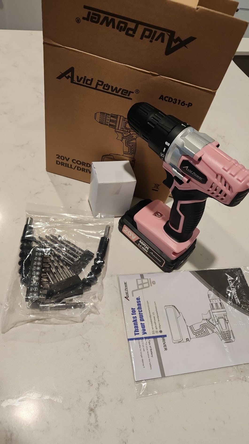 AVID POWER 20V Cordless Drill Set for Home DIY & Beginner Projects - Lightweight Power Drill with Battery Charger & 22 Bits, Variable Speed, 3/8