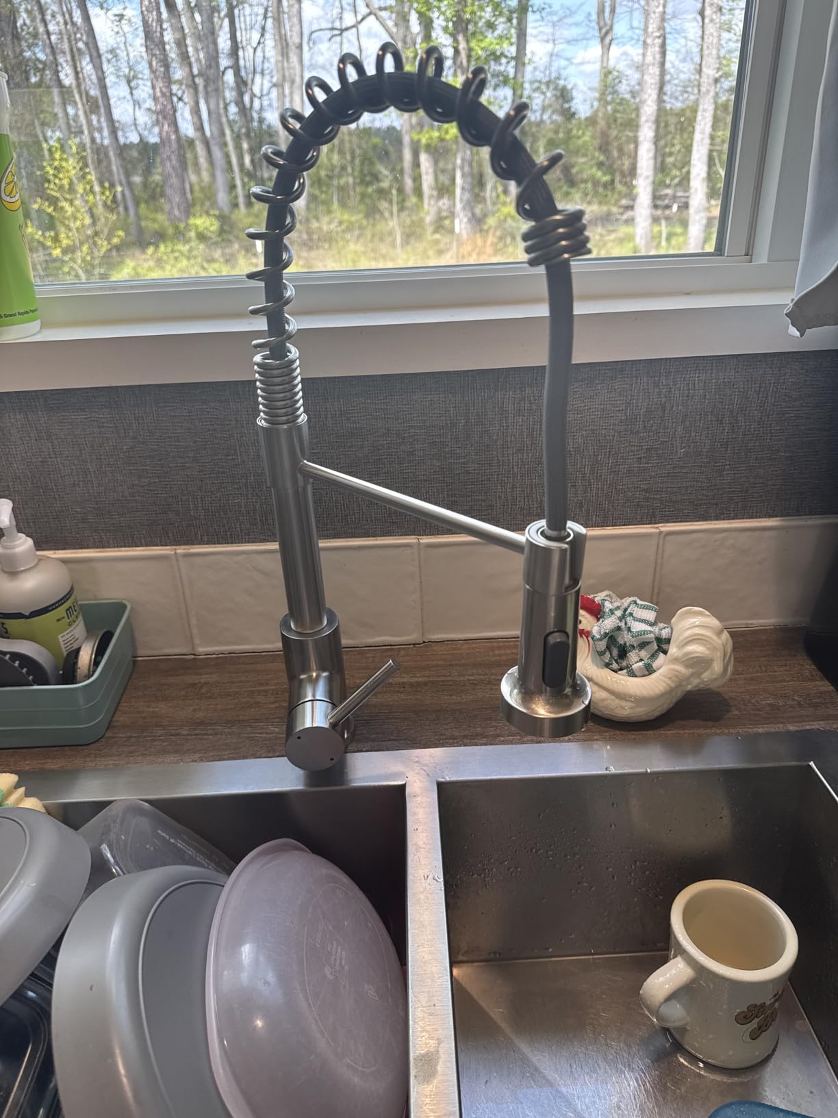 OWOFAN Kitchen Faucet with Pull Down Sprayer Brushed Nickel Stainless Steel 1 Handle Pull Out Spring Sink Faucet customer photo 1