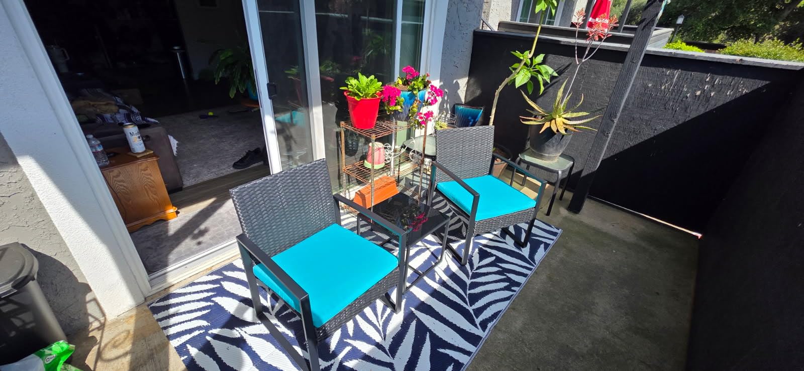 Flamaker 3 Pieces Outdoor Patio Wicker Furniture Set, Modern Rattan Chair Conversation Sets with Coffee Table for Yard and Bistro (Black) customer photo 2