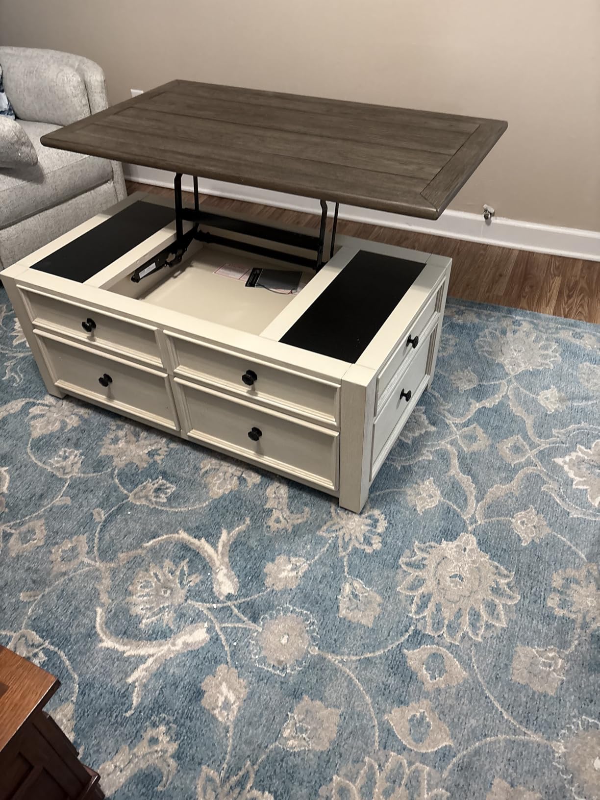 Signature Design by Ashley Bolanburg Lift-Top Coffee Table with Storage Two-Tone Rustic Farmhouse Cocktail Table - Brown/White customer photo 1
