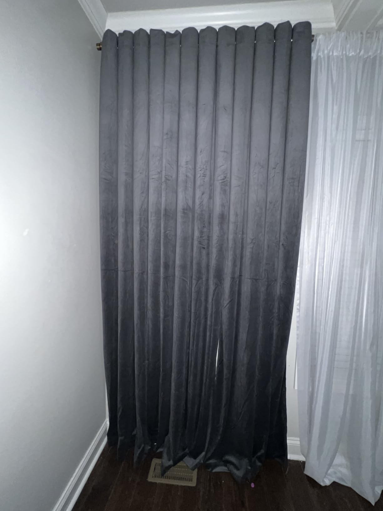StangH Blackout Black Velvet Curtains 96 Inches Theater Curtains Grommet Heat Insulated Privacy Window Panels for Living Room/Basement (W52 x L96 inches, 2 Panels) customer photo 2
