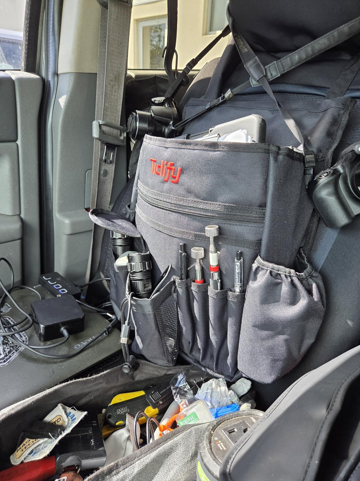 Tidify Car Front Seat Organizer [2025 UPDATED] with Dedicated Tablet and Laptop Storage Stabilizing Side Straps Soft Adjustable Shoulder Strap and Hardened Buckles customer photo 1