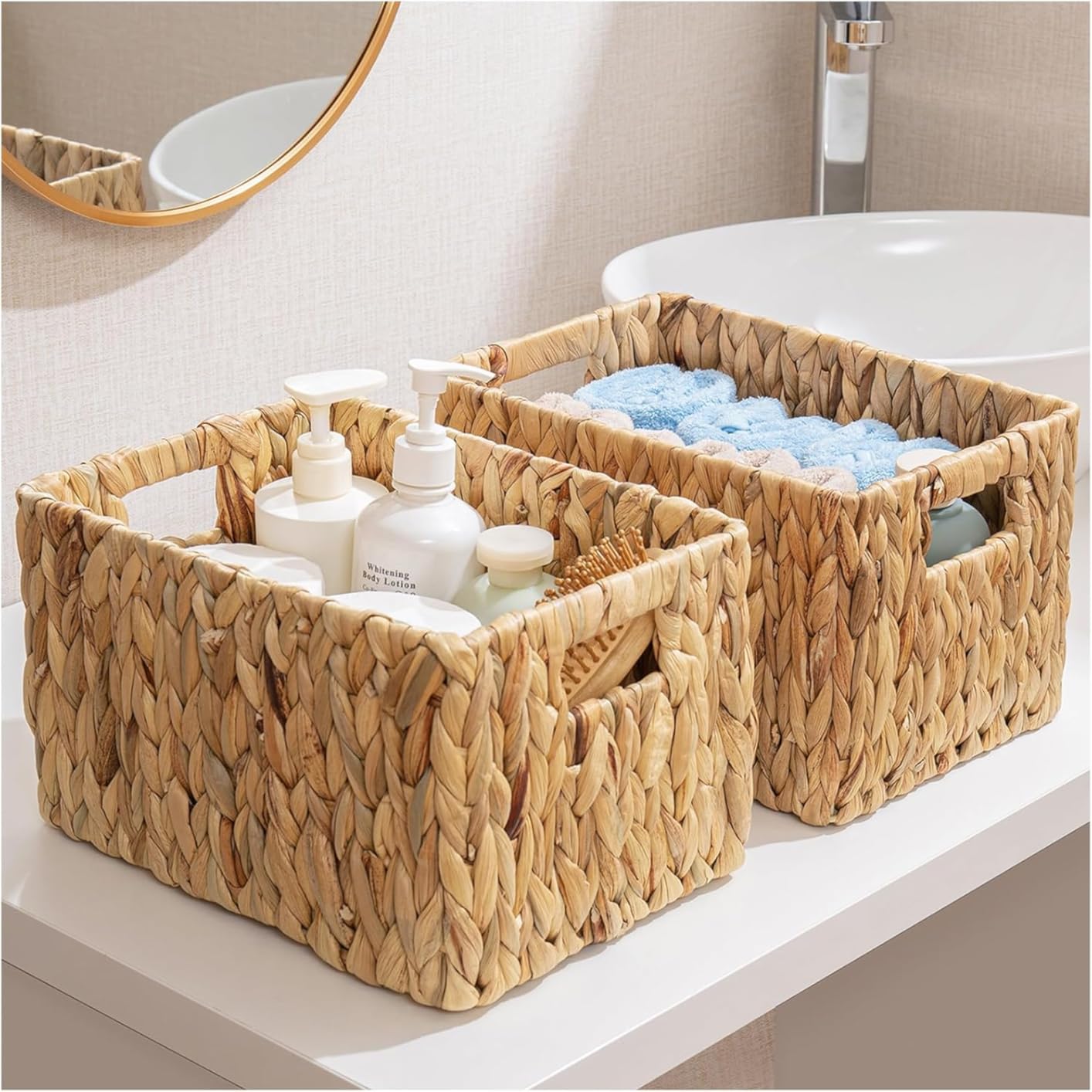 StorageWorks Wicker Basket, Baskets for Organizing, Storage Basket with Built-in Handles, Water Hyacinth Shelves (Medium 2-Pack, Natural Hyacinth) customer photo 1