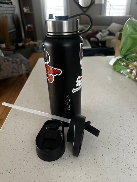 IRON FLASK Camping & Hiking Hydration Flask with Straw, Wide Mouth Insulated Stainless Steel Sports Water Bottle - 40 oz Midnight Black customer photo 2