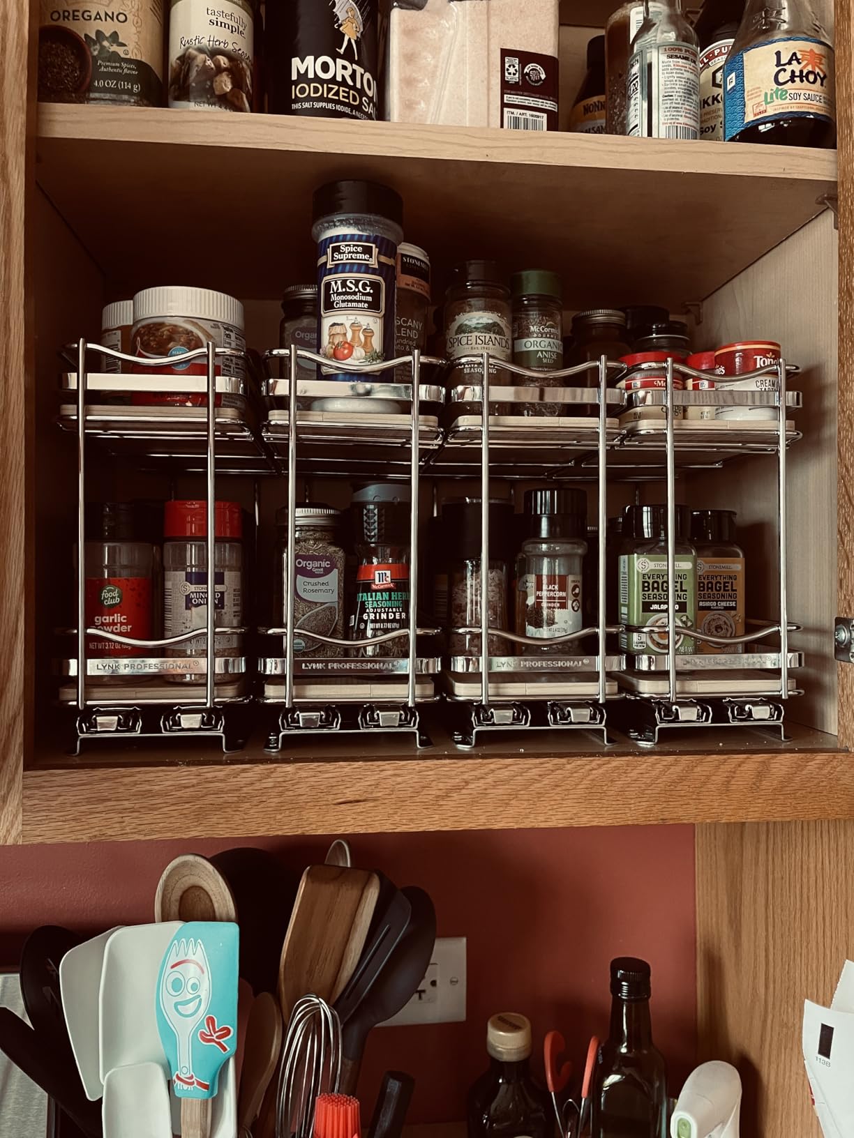 LYNK PROFESSIONAL Pull Out Spice Rack Organizer for Inside Kitchen Cabinets - 4-3/8 inch Wide - Slide Out Drawer - Chrome Sliding Spice Organization for cabinet - Spice Racks - 2 Tier customer photo 1