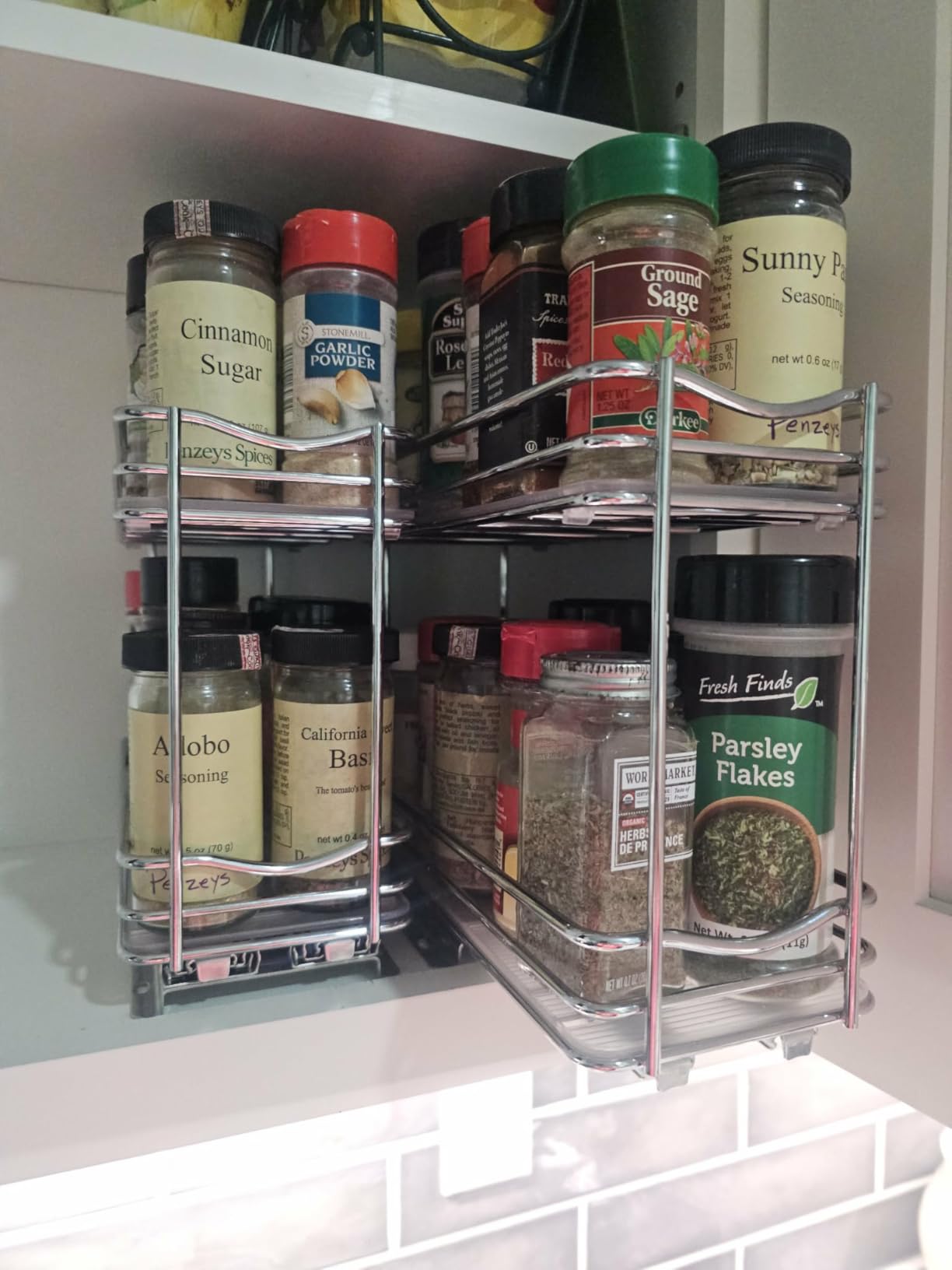 LYNK PROFESSIONAL Pull Out Spice Rack Organizer for Inside Kitchen Cabinets - 4-3/8 inch Wide - Slide Out Drawer - Chrome Sliding Spice Organization for cabinet - Spice Racks - 2 Tier customer photo 2
