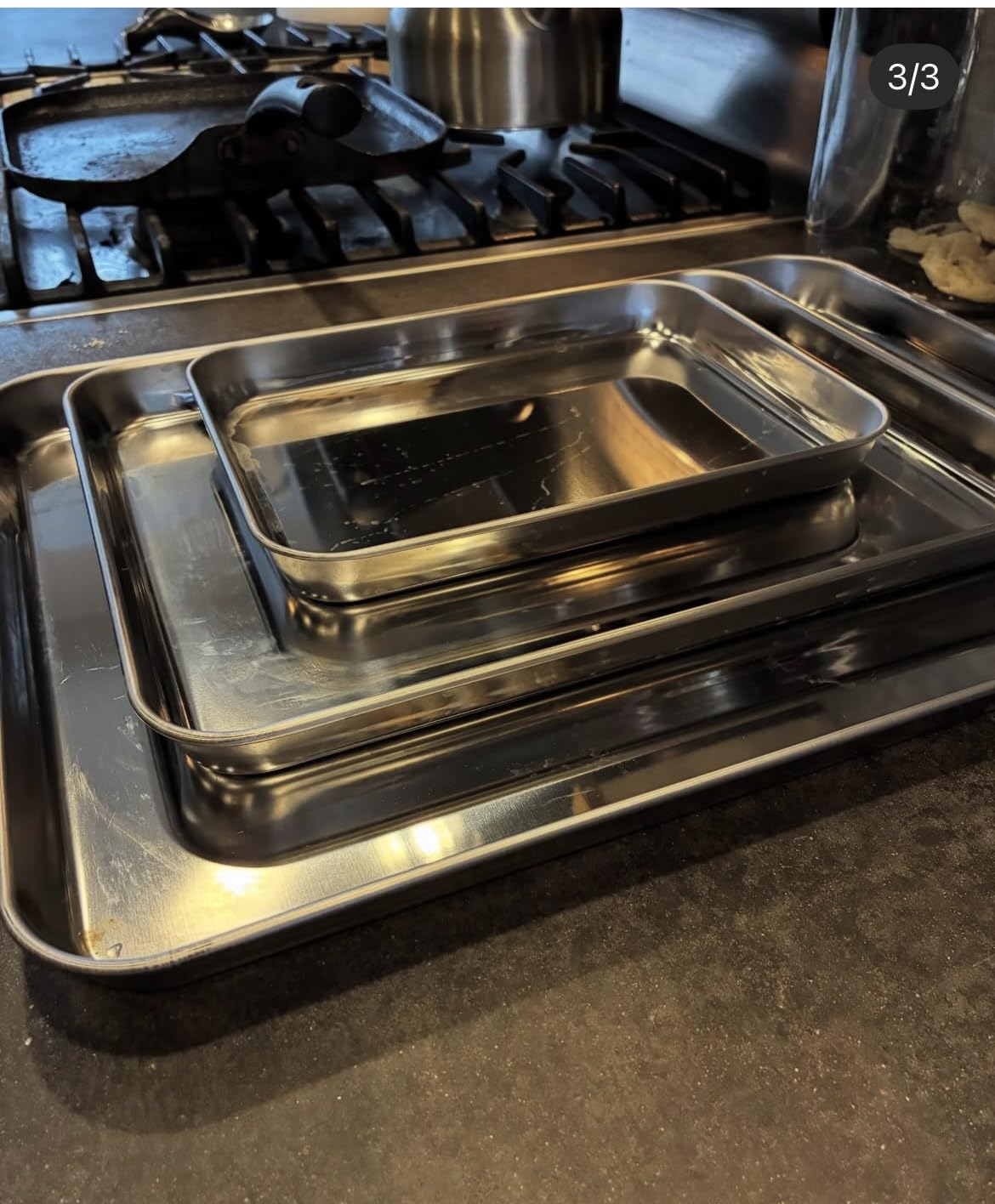 Wildone Baking Sheet Set of 3, Stainless Steel Cookie Sheet Cooking Sheet Pan for Baking & Roasting, 9/12/16 Inch, Non Toxic & Heavy Duty & Easy Clean customer photo 1