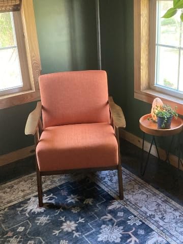 Lexicon Mid Century Modern Accent Chair with Solid Wood Frame in Walnut Finish, Upholstered Living Room Lounge Arm Chair, Thick and Comfy Innerspring Seat Cushion, Linen-Look Fabric, Light Brown customer photo 1