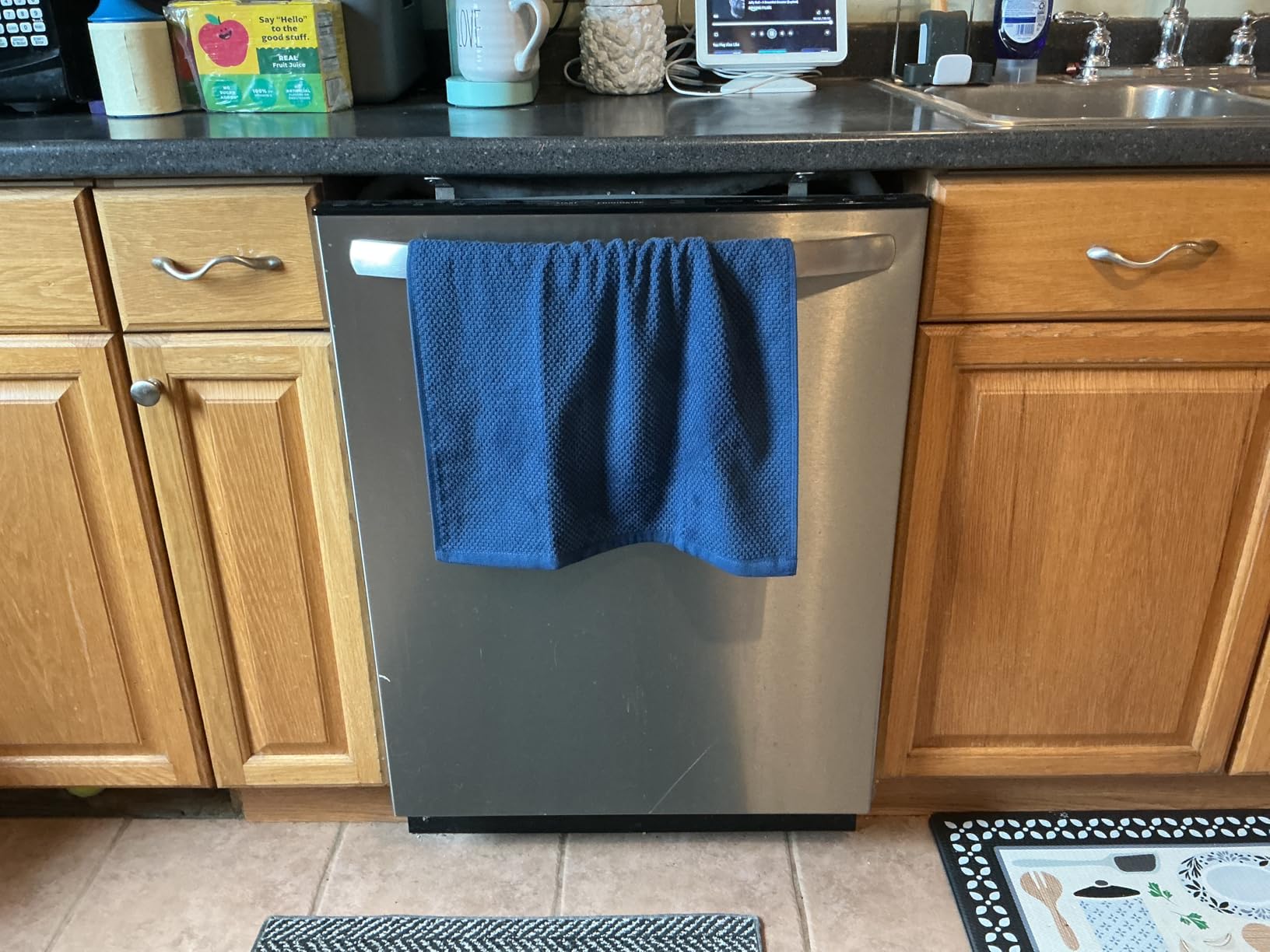 Premium Kitchen Towels (16x26, 6 Pack) | Large Cotton Kitchen Hand Towels | Popcorn Striped Design | Dish Towels | 430 GSM Highly Absorbent Tea Towels Set with Hanging Loop | Blue customer photo 2