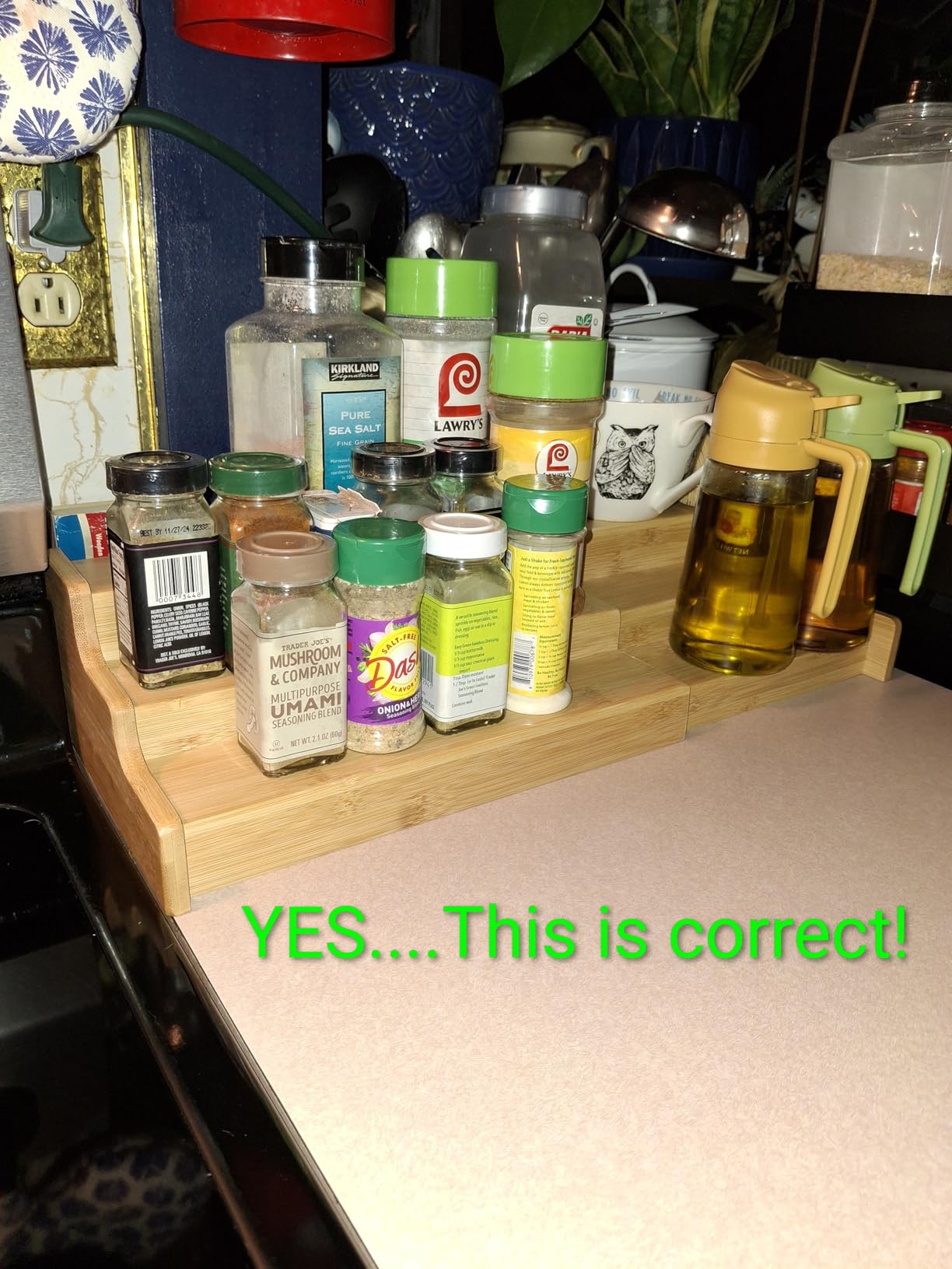 Spice Rack Kitchen Cabinet Organizer- 3 Tier Bamboo Expandable Display Shelf Yellow customer photo 1