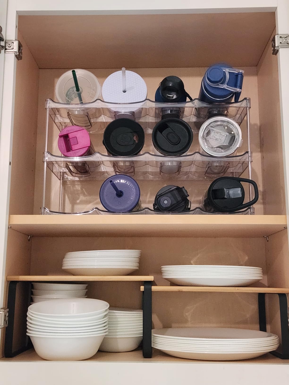 SONGMICS Cabinet Organizer Shelf, Set of 2 Kitchen Counter Shelves, Kitchen Storage, Spice Rack, Stackable, Expandable, Metal and Engineered Wood, Ink Black and Natural Beige UKCS02NB customer photo 1