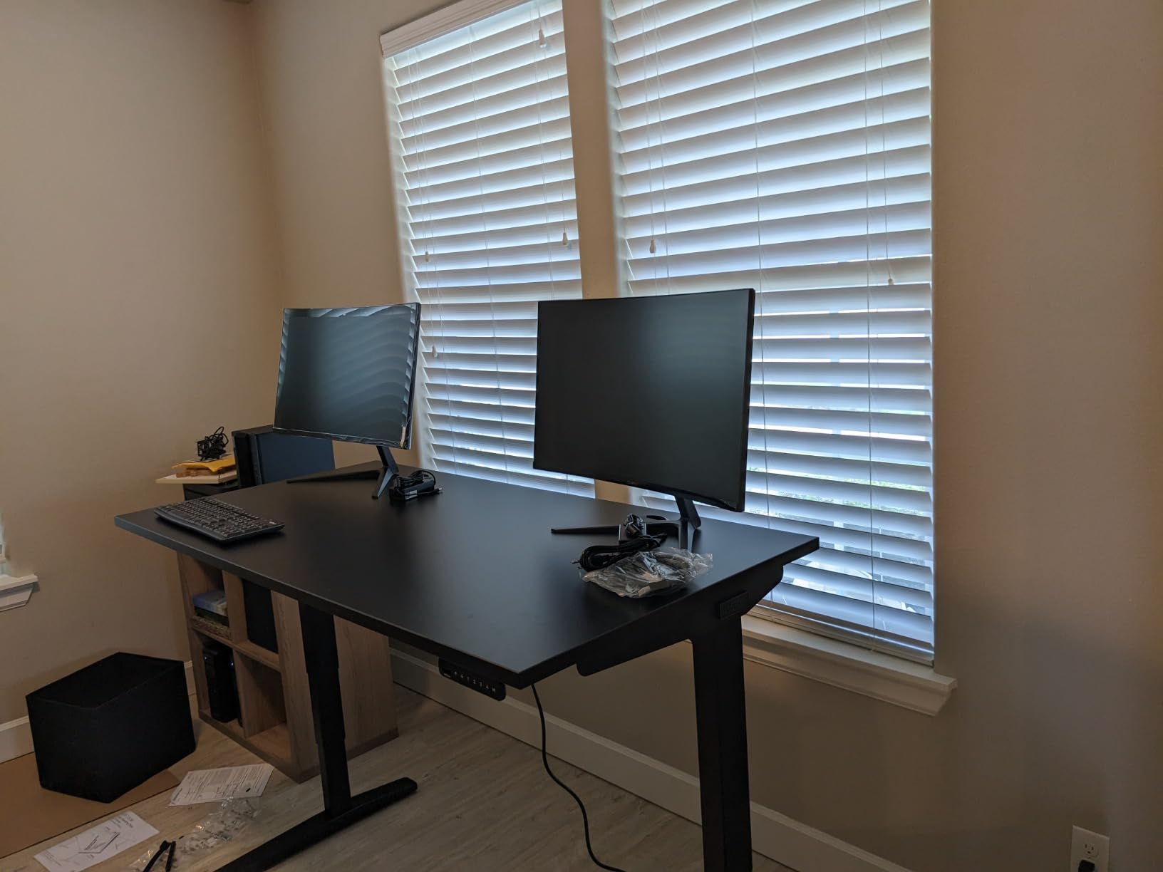 UPLIFTDESK V3 2-Leg Black Laminate Wood Standing Desk - Adjustable Height, Advanced 1-Touch Memory Keypad, Under Desk Cable Management, Wire Grommets & Rocker Board (Black C-Frame, 60 x 30 inch) customer photo 1