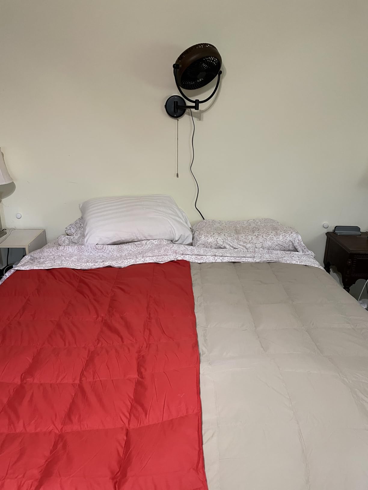 Wall Mount Fans with Pull Chain, 10 Inch Wall Fans Quiet Oscillating Wall-Mounted Fan, Adjustable Folding Arm, 2-Speed Plug-in Fan for Bedroom, Living Room, Bathroom, Patio, Kitchen, Black/ Walnut customer photo 1