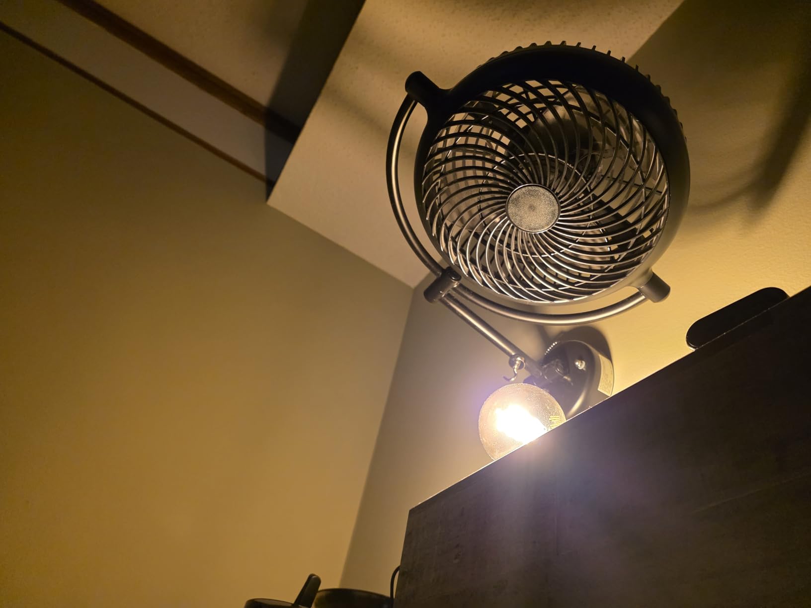 Wall Mount Fans with Pull Chain, 10 Inch Wall Fans Quiet Oscillating Wall-Mounted Fan, Adjustable Folding Arm, 2-Speed Plug-in Fan for Bedroom, Living Room, Bathroom, Patio, Kitchen, Black/ Walnut customer photo 2