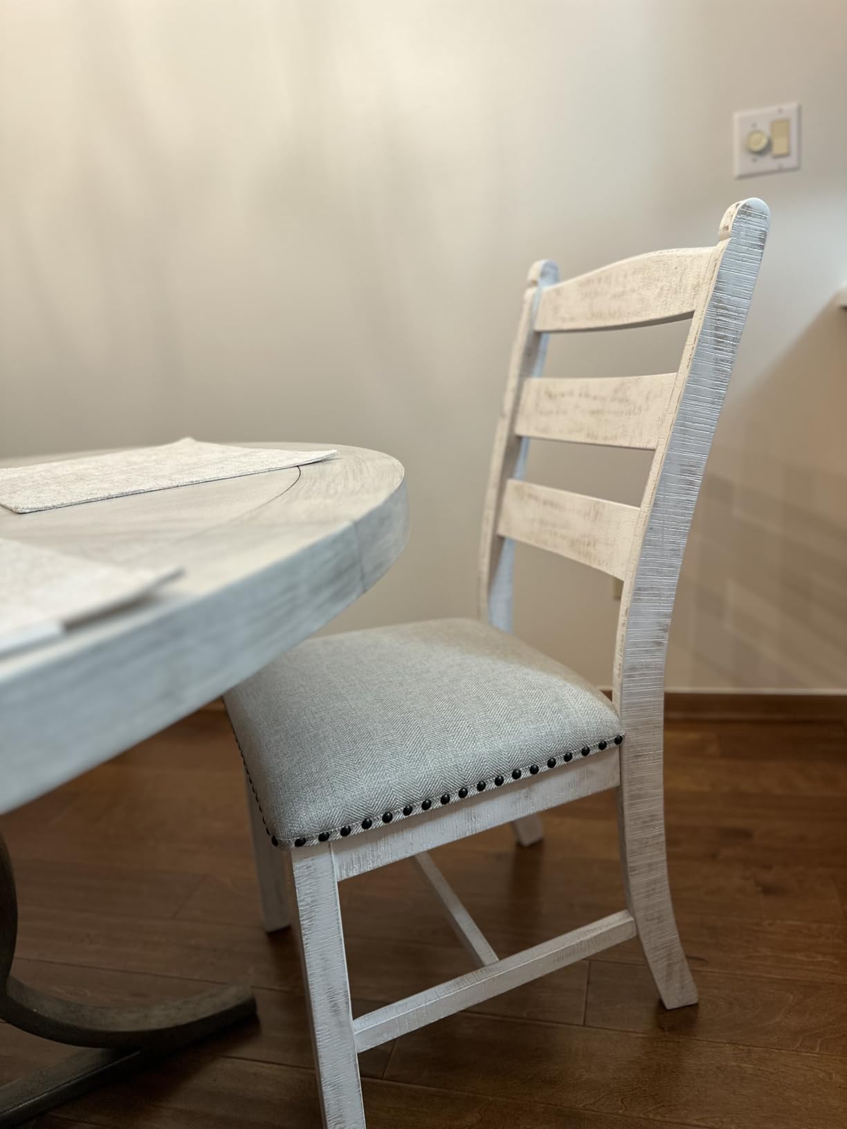 Signature Design by Ashley Valebeck Farmhouse Cushioned Dining Chair, 2 Count, Nailhead Trim, Fabric Upholstery, Solid Wood, 39