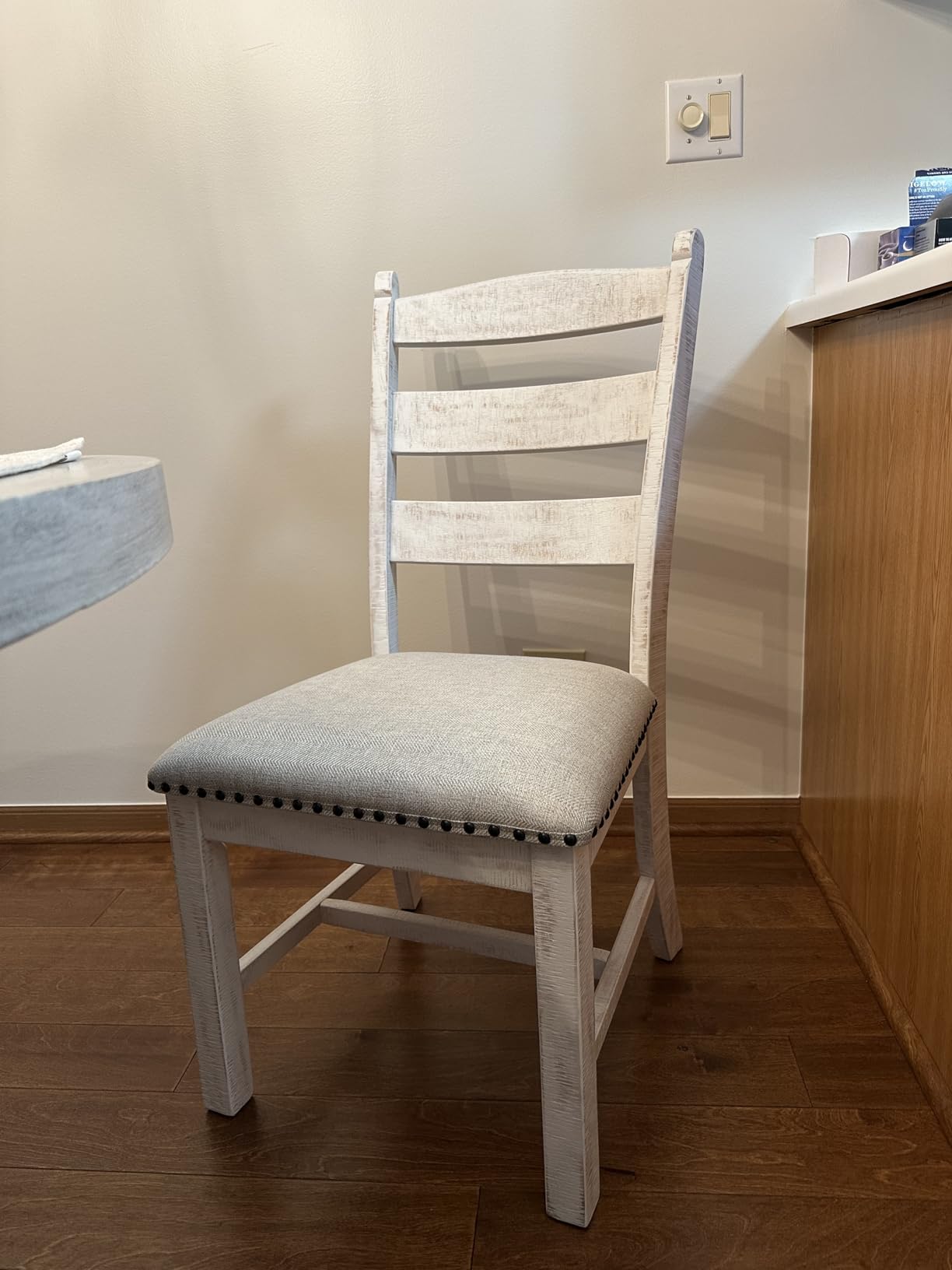 Signature Design by Ashley Valebeck Farmhouse Cushioned Dining Chair, 2 Count, Nailhead Trim, Fabric Upholstery, Solid Wood, 39