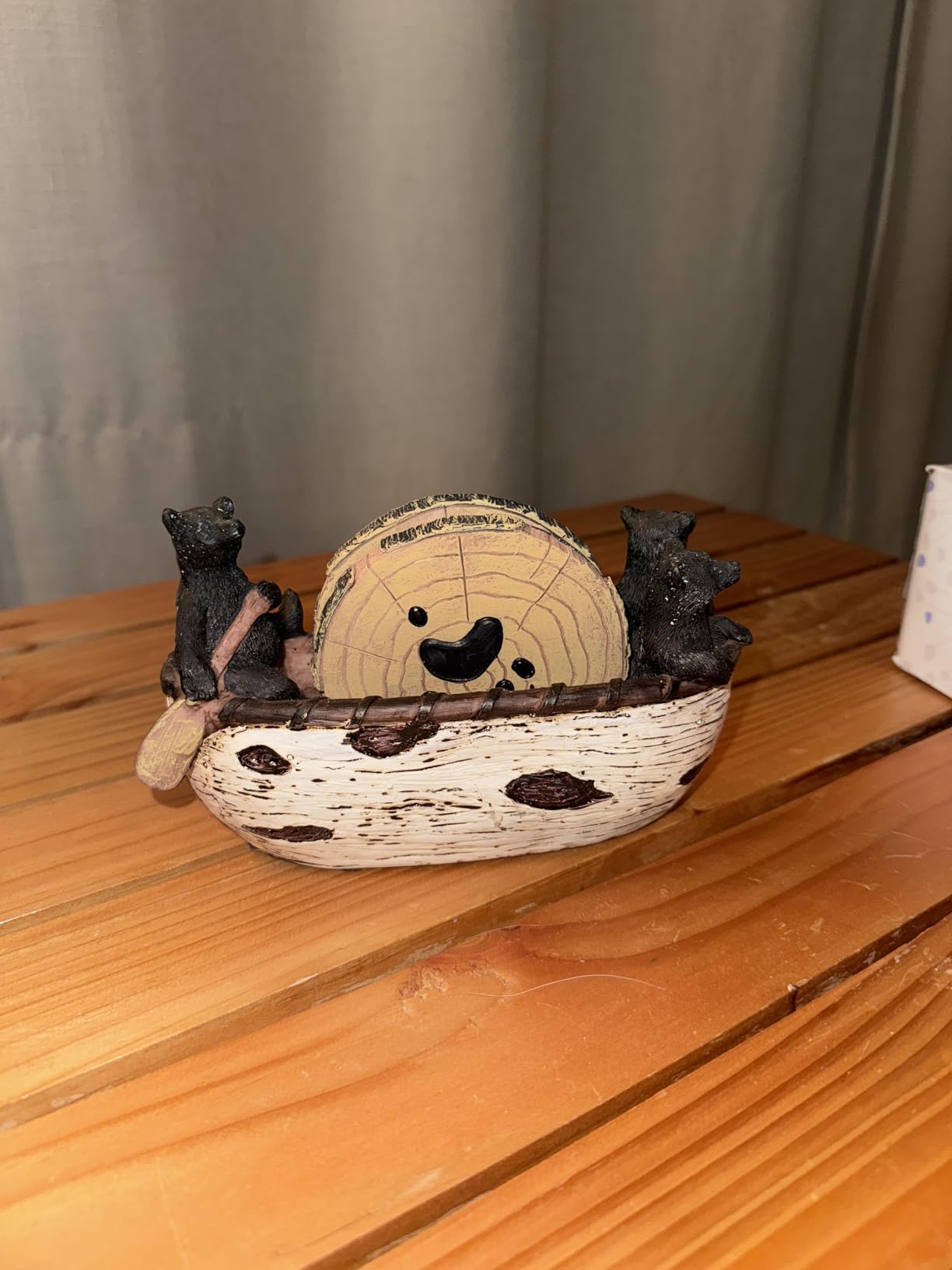 Bear Coasters Set of 6 Full Size Rustic Coasters in Handmade Canoe with Adorable Black Bear Figurines - Log Cabin Decorations, Rustic Lodge Decor for The Home customer photo 2