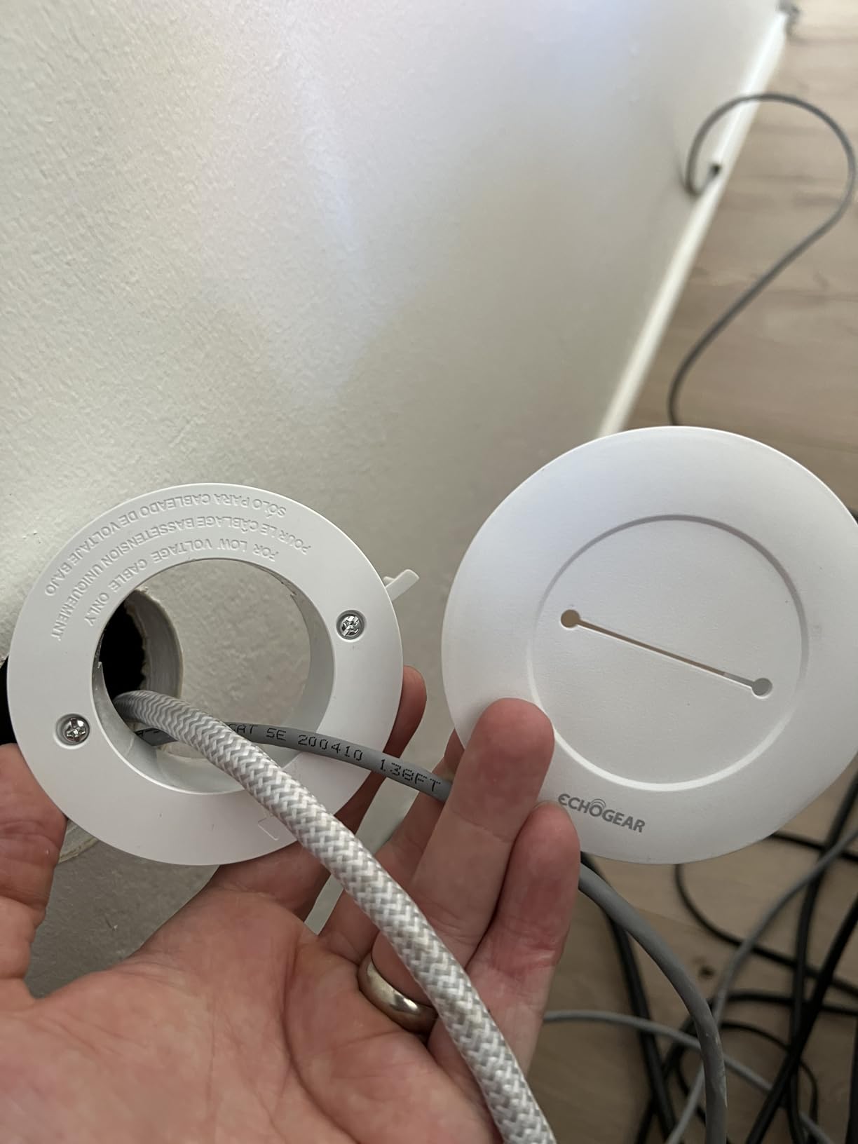 ECHOGEAR TV Cord Hider for Wall Mounted TV - White Cable Management Kit Hides TV Wires Behind The Wall- Includes 2 Pass Throughs, Locking Brackets, and Hole Saw Drill Attachment for Easy Install customer photo 2