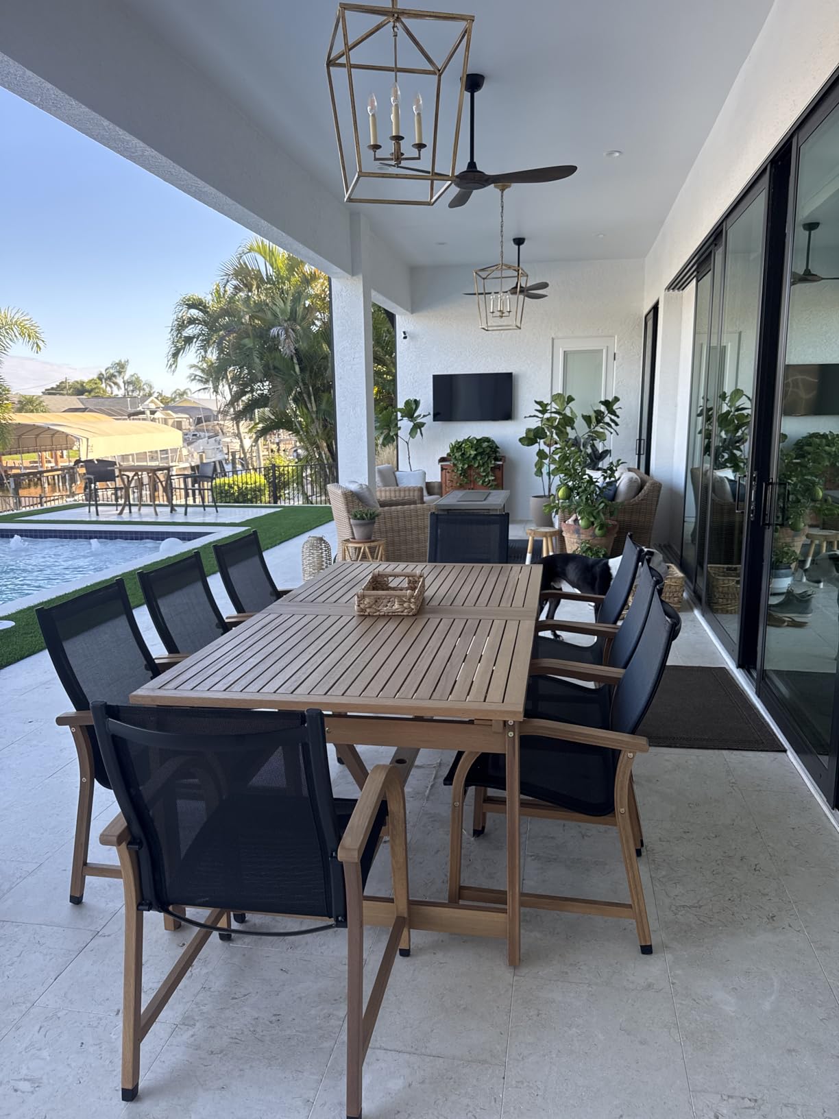 Amazonia Franklin 9-Piece Rectangular Extendable Patio Dining Set Teak Finish and Weather-Net Technology Ideal for Outdoors and Indoors customer photo 1