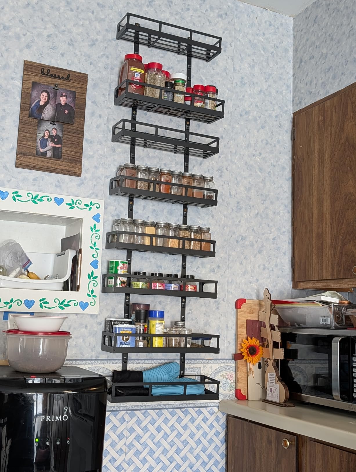 X-cosrack Wall Mount Spice Rack Organizer 5 Tier Height-Adjustable Hanging Spice Shelf Storage for Kitchen Pantry Cabinet, Dual-Use Seasoning Holder Rack with Hooks, Black-Patented customer photo 2