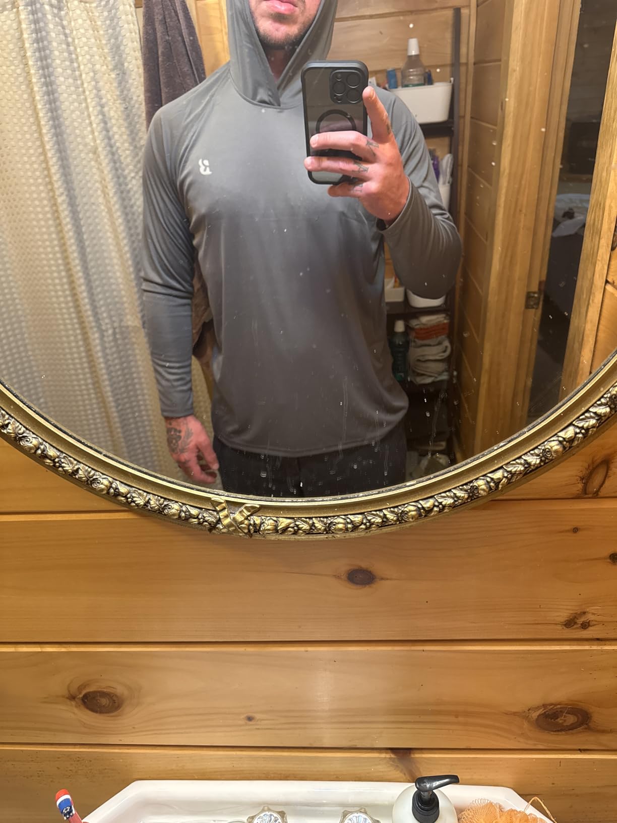 UPF 50+ Fishing Shirts for Men, Long Sleeve UV Sun Protection Hoodie, Outdoor Hiking Running Swimming Rash Guard customer photo 1