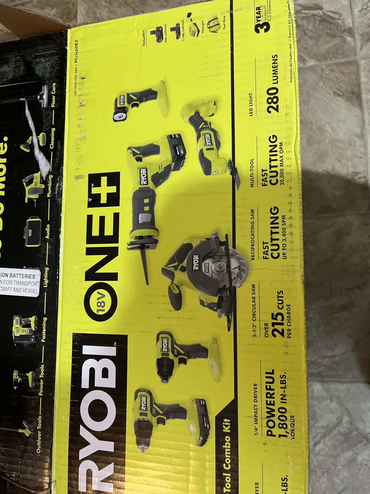 RYOBI P1819 18V One+ Lithium Ion Combo Kit (6 Tools: Drill/Driver, Impact Driver, Reciprocating Saw, Circular Saw, Multi-Tool, LED Worklight, 4.0 Ah & 1.5 Ah Battery, Charger, Bag) customer photo 1