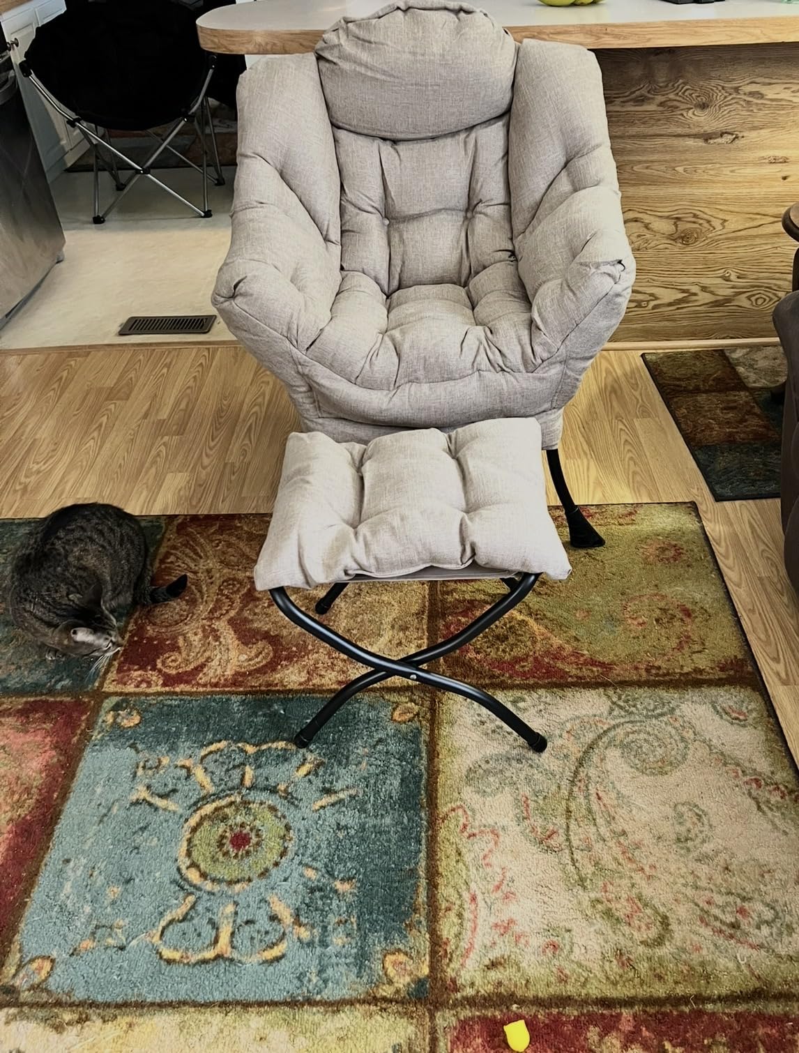 HollyHOME Lazy Chair with Armrest and Side Pocket, Comfy Accent Lounge Chair, Leisure Sofa Armchair for Living Room, Bedroom, Dorm, or Small Spaces, Oversized Reading Sofa Chair, Dark Grey customer photo 2
