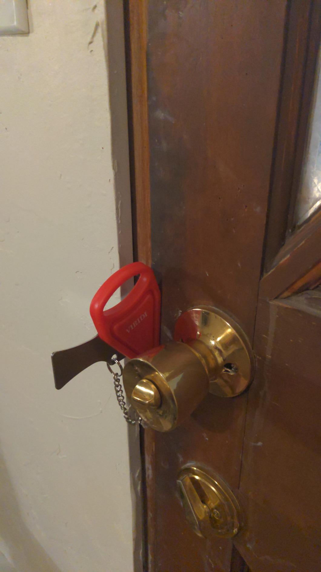 Home Security Door Lock, VIRIDI Portable Travel Doorlocks for Airbnb Hotel Room Bedroom Add Extra Safety Privacy Solid Removable No Drill Door Jammer Latch for House Apartment School Selfdefense Item customer photo 2