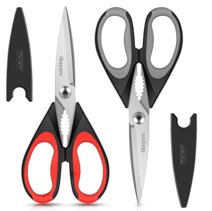 iBayam Kitchen Scissors All Purpose Heavy Duty, Kitchen Utensils Set, Stainless Steel Cooking Utensils Gadgets, Meat Poultry Food Shears with Protective Sheath customer photo 1