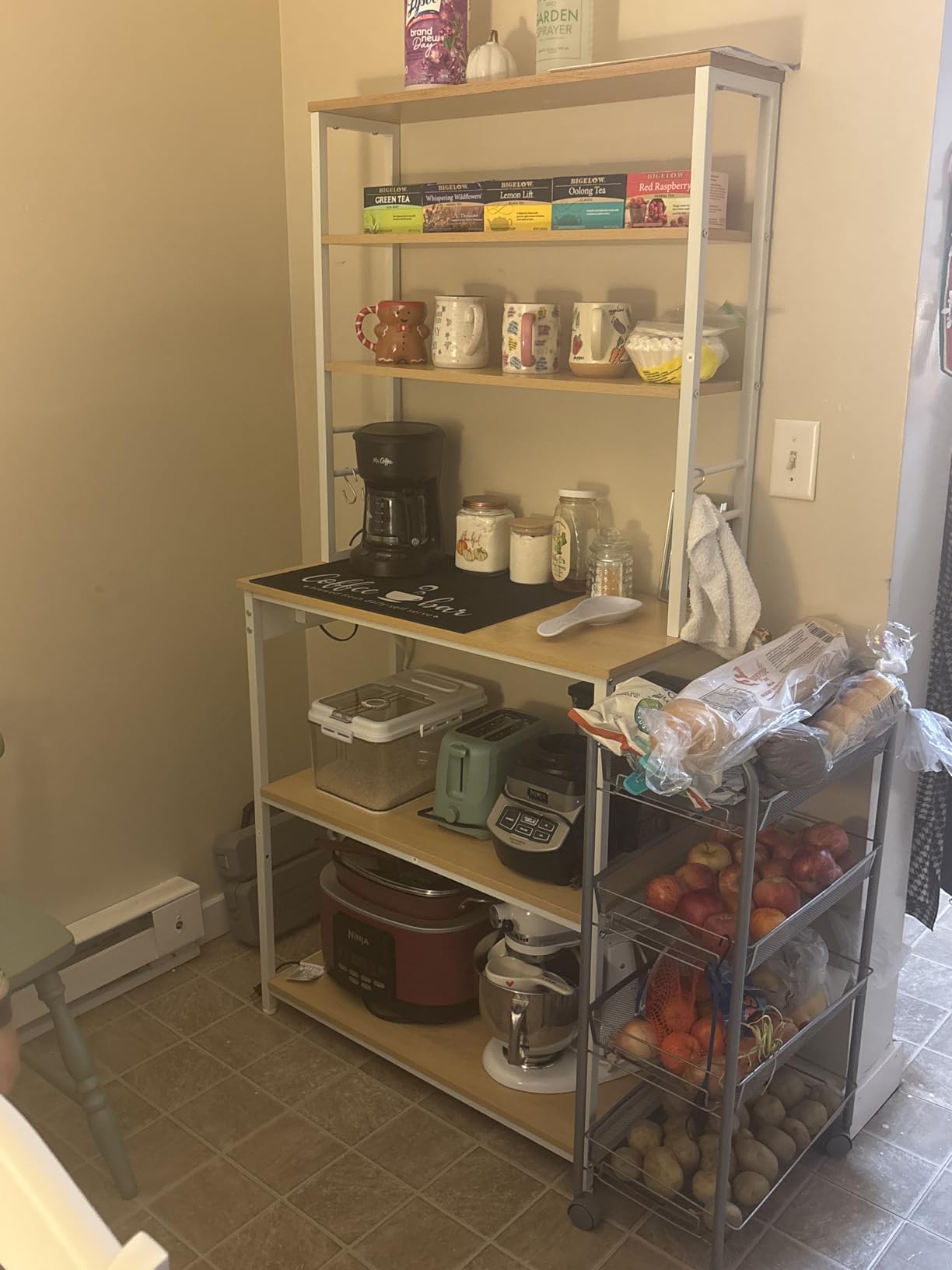 VASAGLE Coffee Bar, 31.5 Inches Baker's Rack for Kitchen with Storage, 6-Tier Kitchen Shelves with 6 Hooks, Microwave Stand, Industrial, Rustic Brown and Ink Black customer photo 1